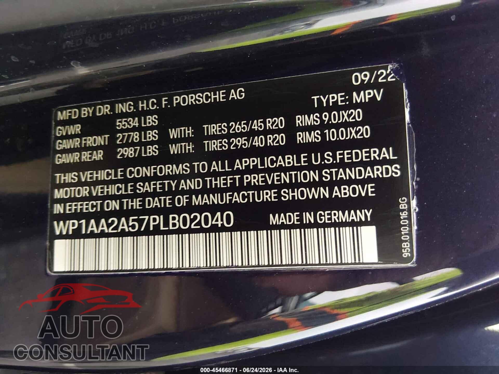PORSCHE MACAN 2023 - WP1AA2A57PLB02040
