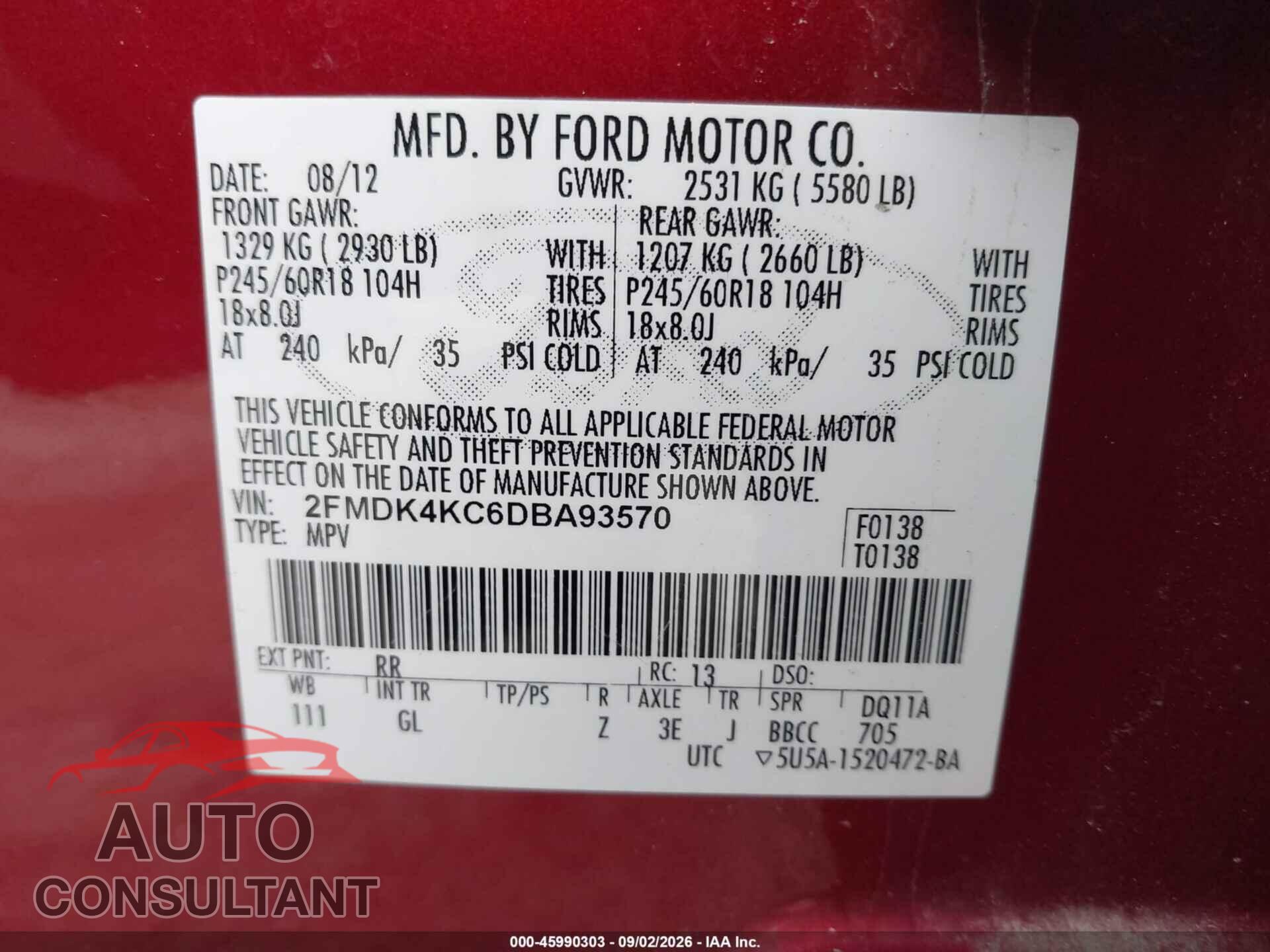 FORD EDGE 2013 - 2FMDK4KC6DBA93570