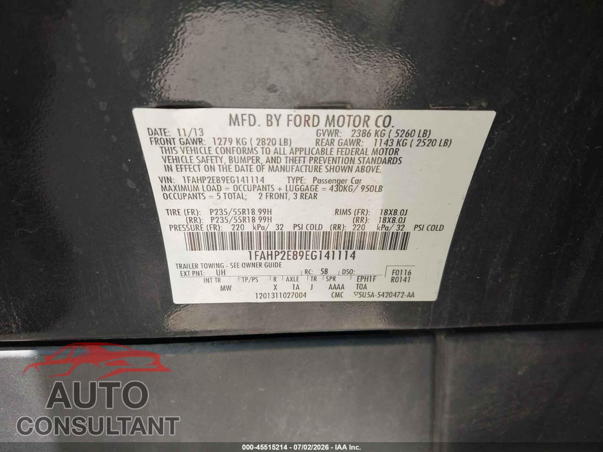 FORD TAURUS 2014 - 1FAHP2E89EG141114
