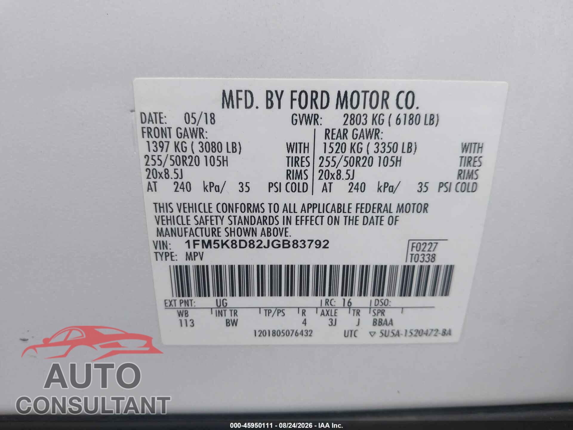 FORD EXPLORER 2018 - 1FM5K8D82JGB83792