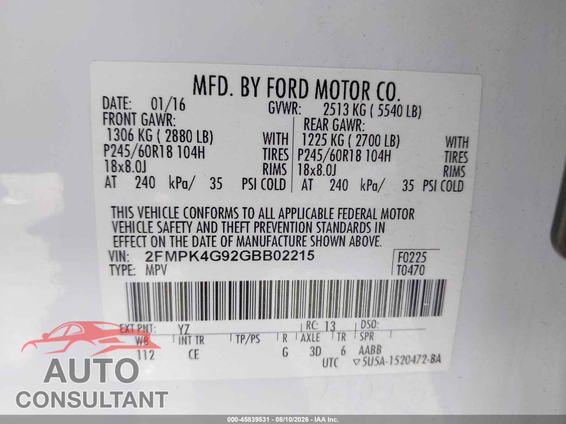FORD EDGE 2016 - 2FMPK4G92GBB02215