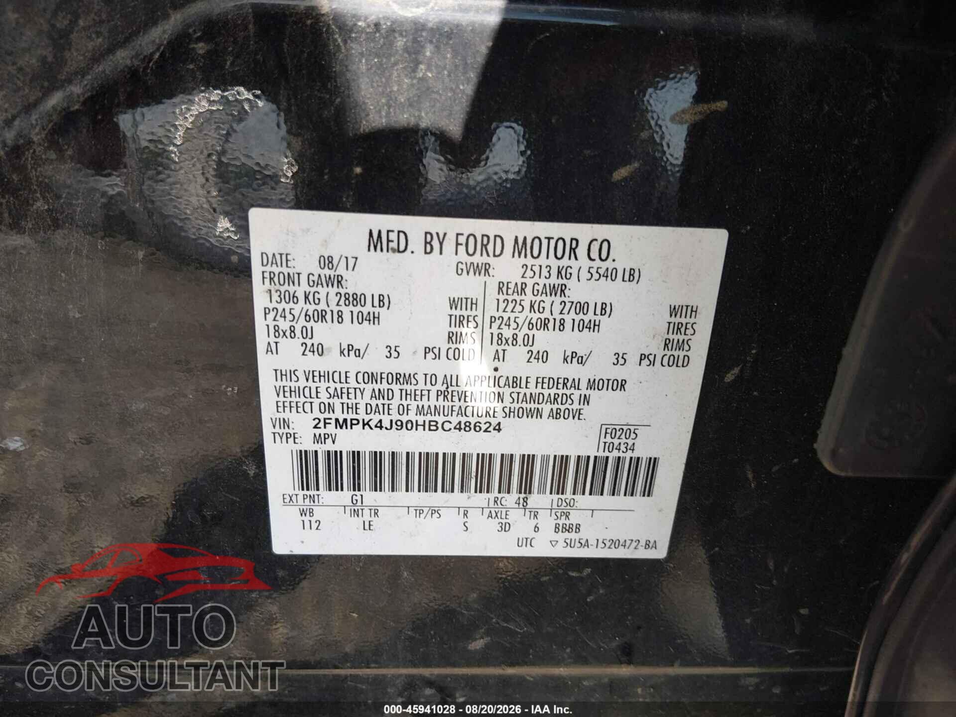FORD EDGE 2017 - 2FMPK4J90HBC48624
