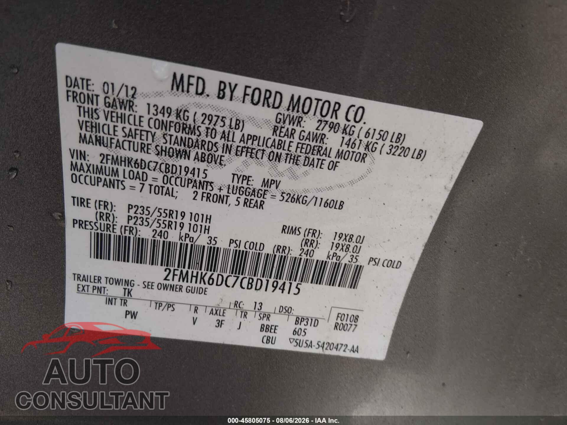 FORD FLEX 2012 - 2FMHK6DC7CBD19415