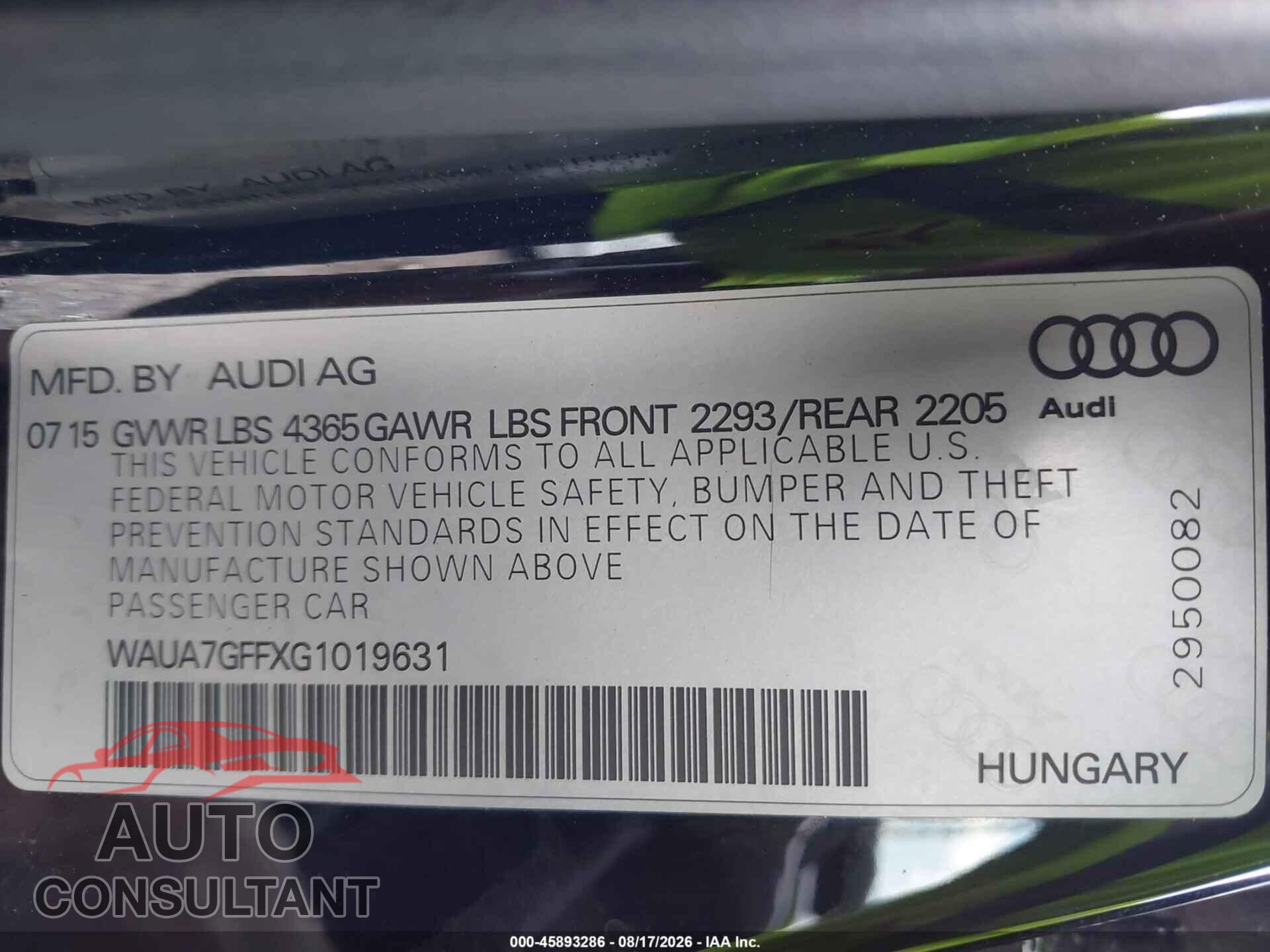 AUDI A3 2016 - WAUA7GFFXG1019631