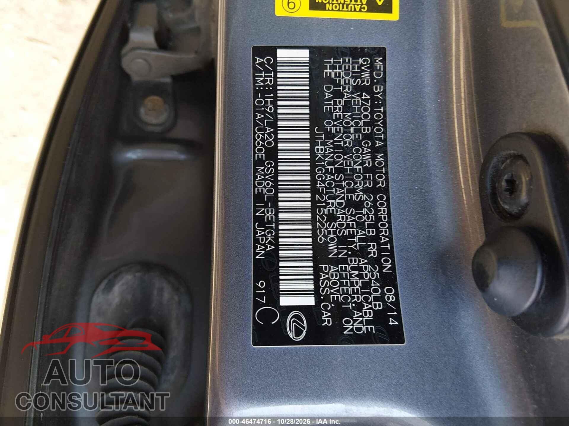 LEXUS ES 350 2015 - JTHBK1GG4F2152256