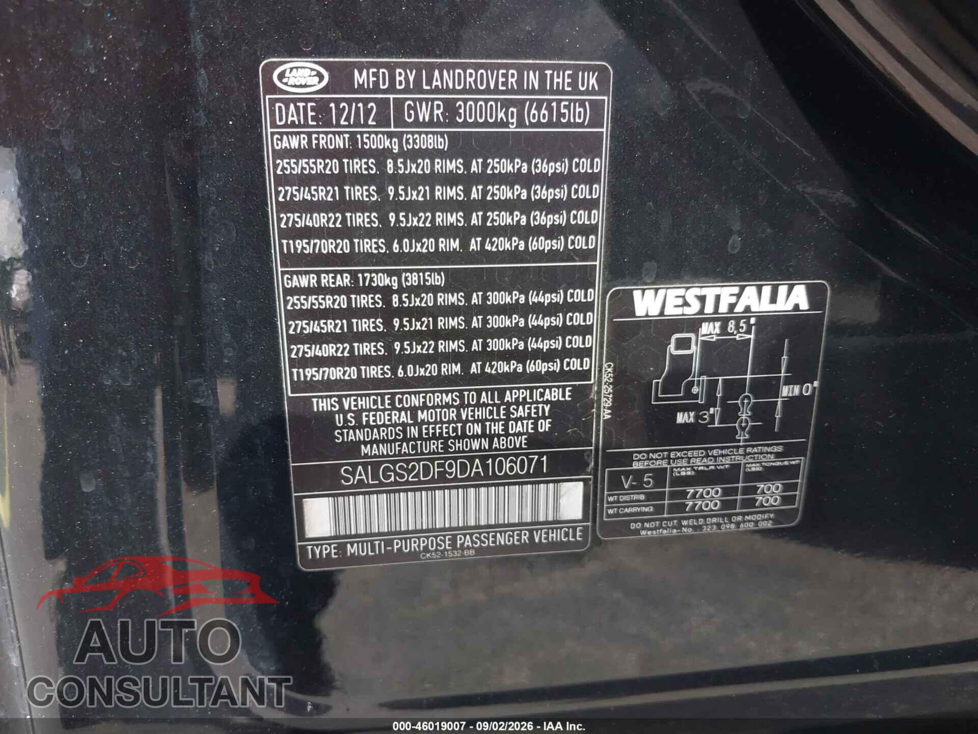 LAND ROVER RANGE ROVER 2013 - SALGS2DF9DA106071