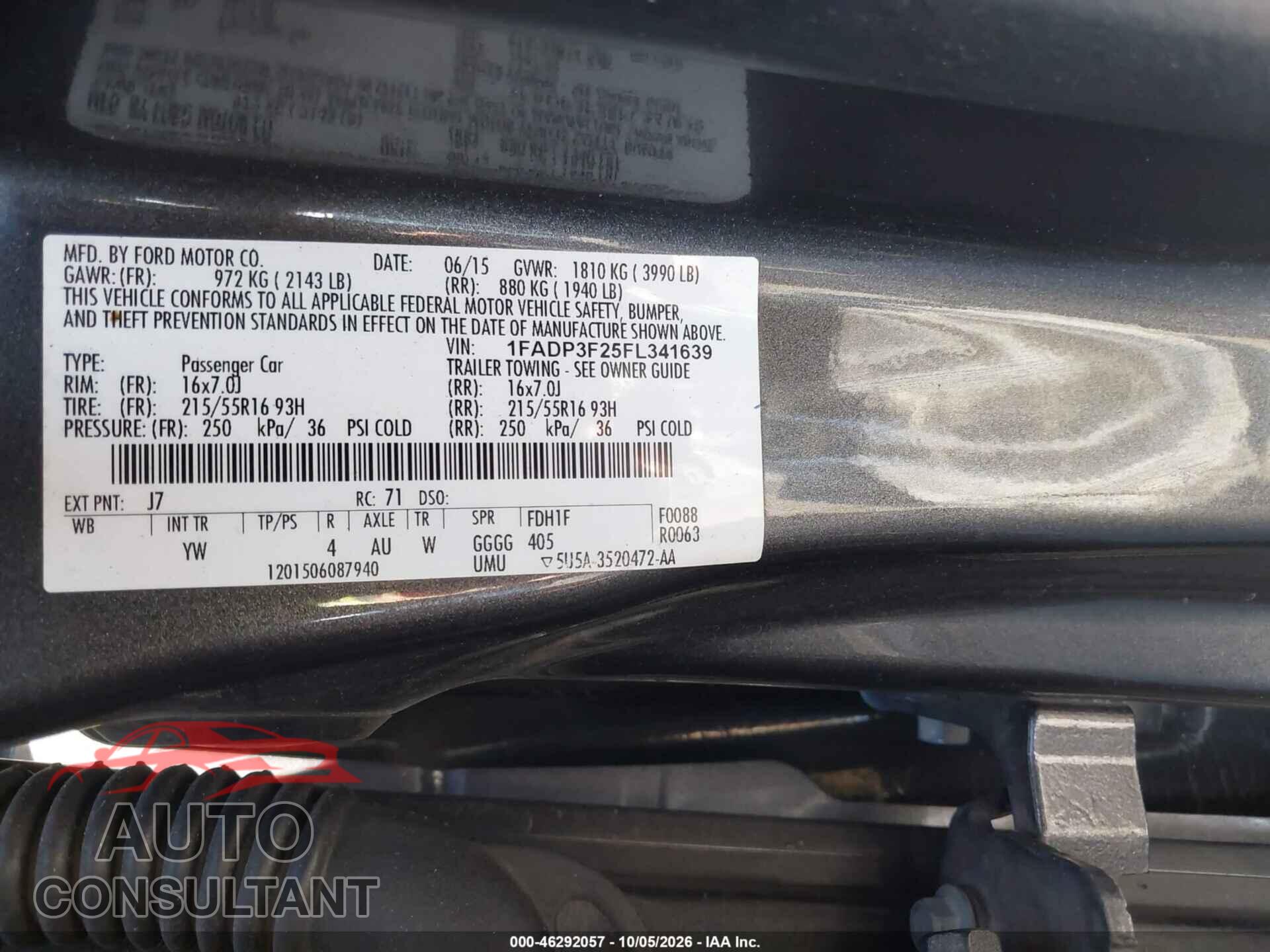 FORD FOCUS 2015 - 1FADP3F25FL341639