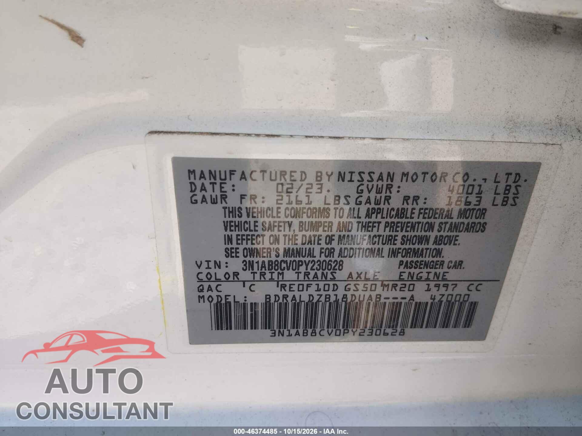 NISSAN SENTRA 2023 - 3N1AB8CV0PY230628