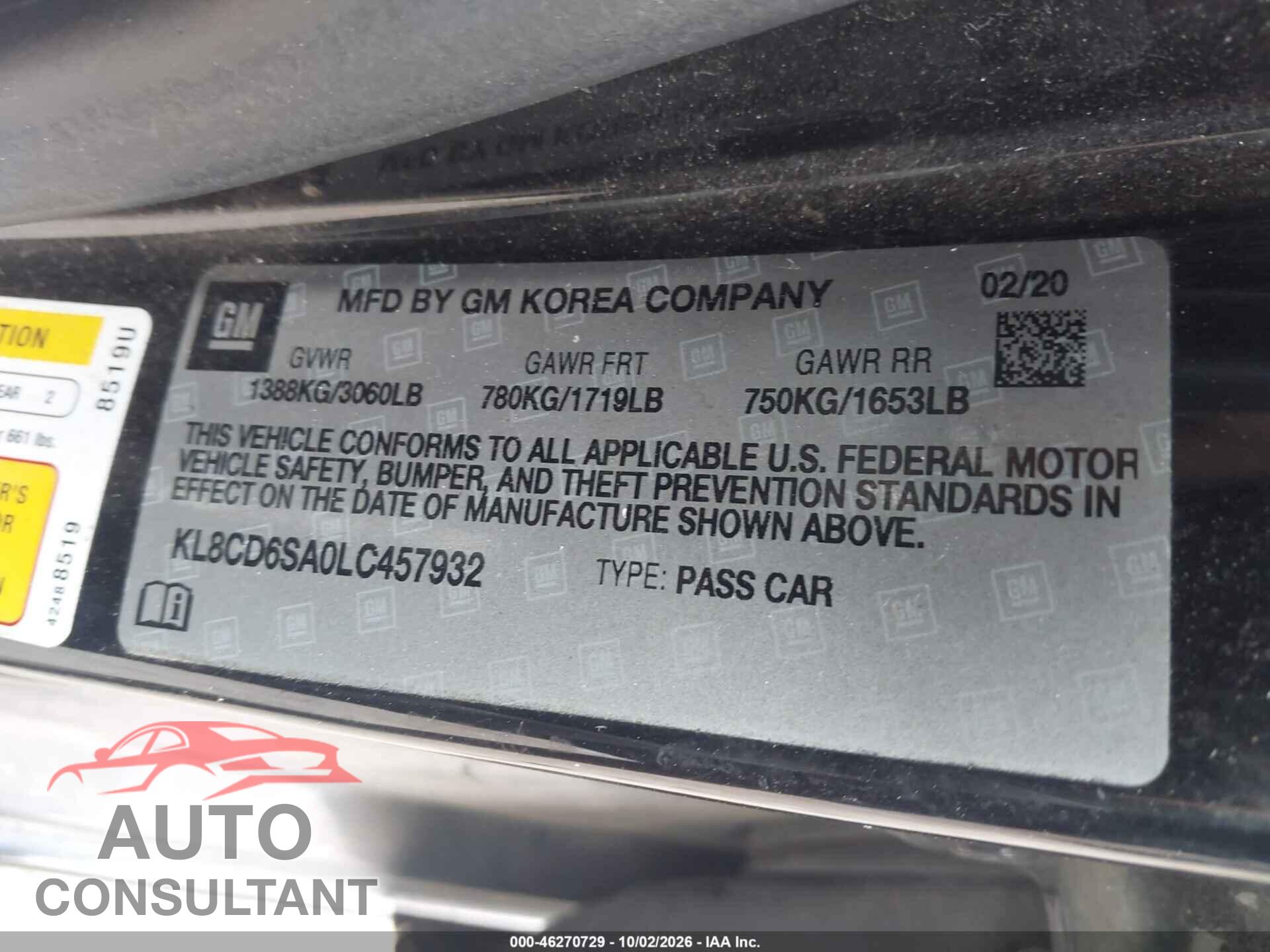 CHEVROLET SPARK 2020 - KL8CD6SA0LC457932