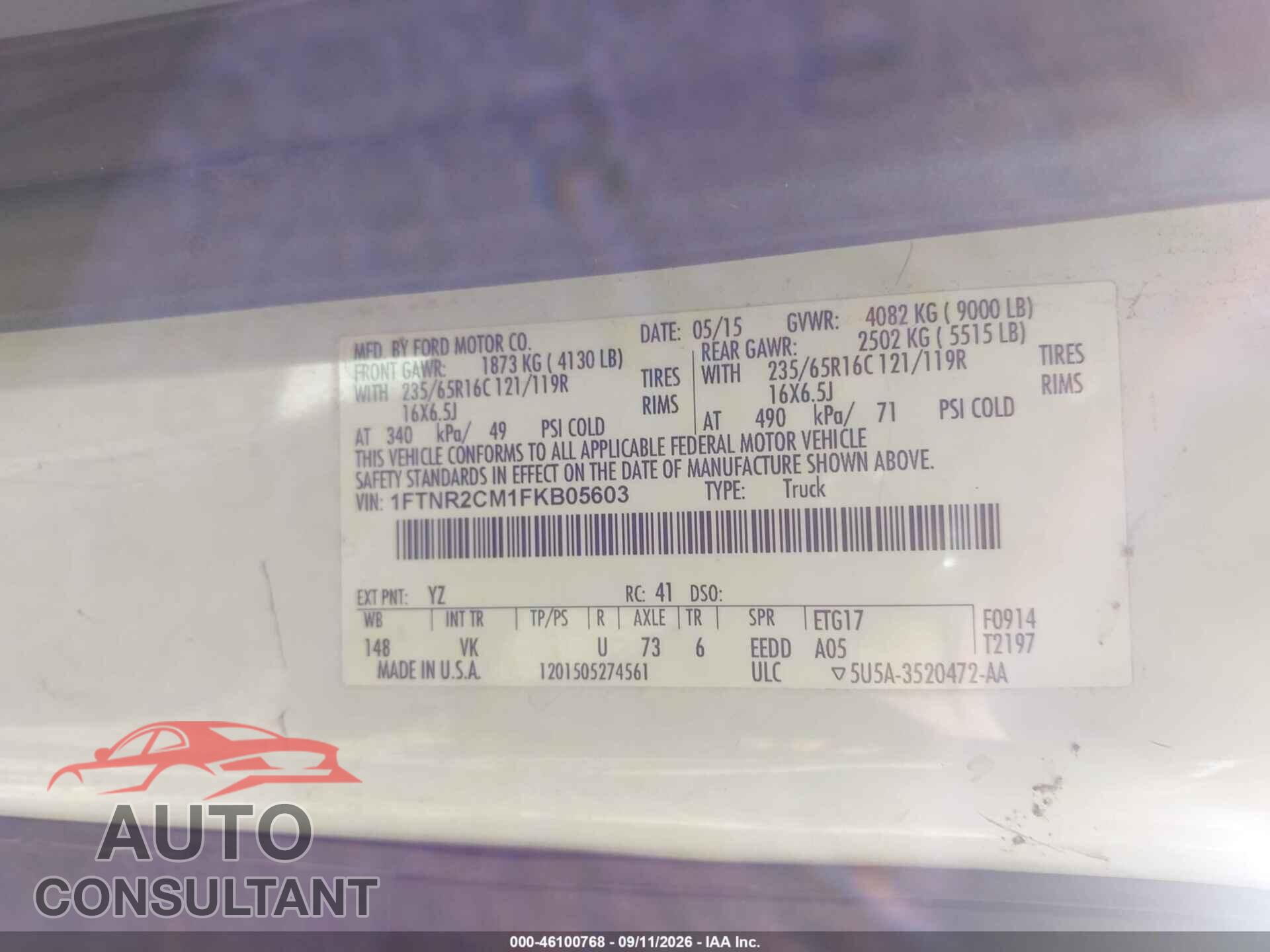 FORD TRANSIT-250 2015 - 1FTNR2CM1FKB05603