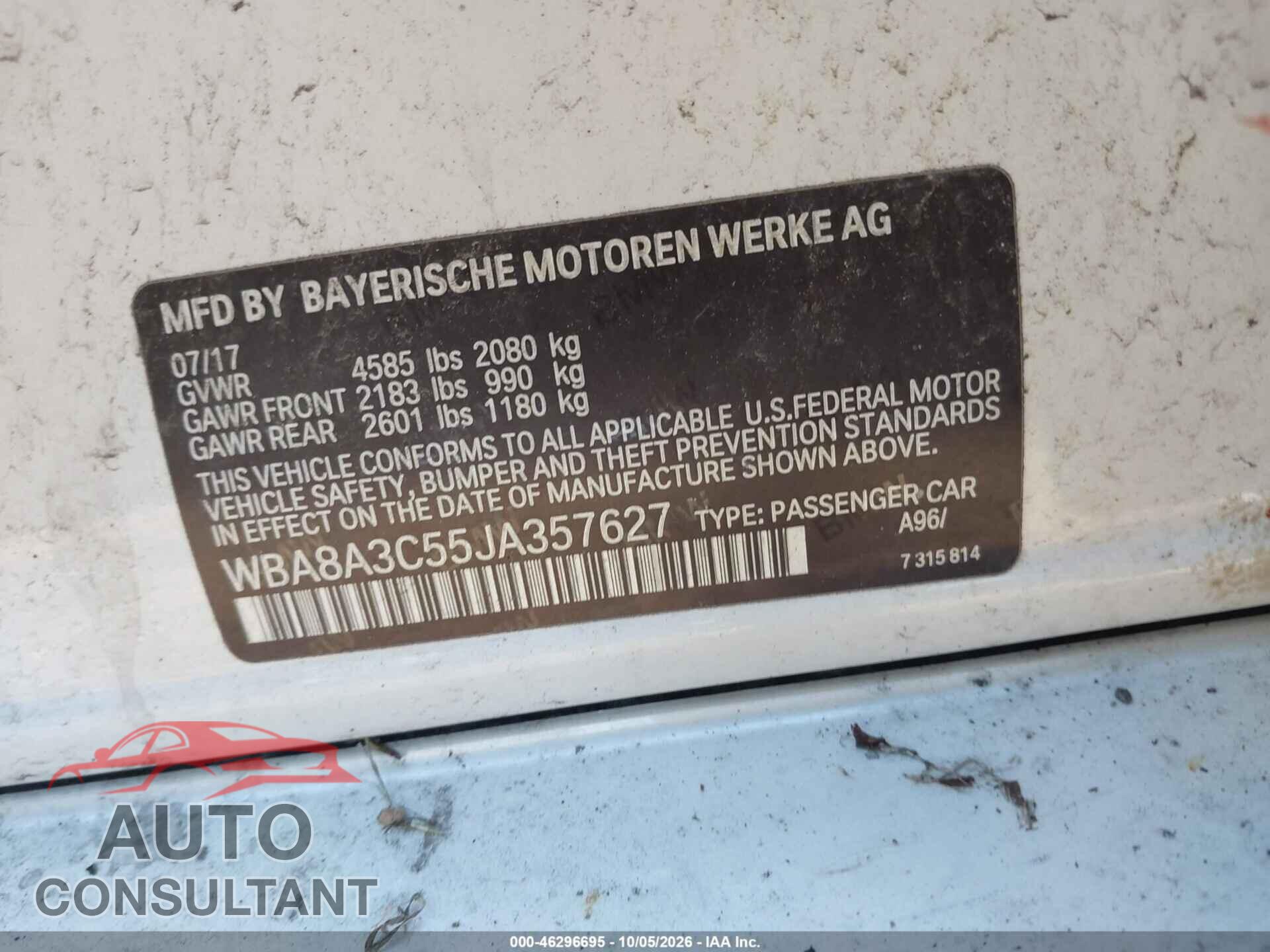 BMW 320I 2018 - WBA8A3C55JA357627