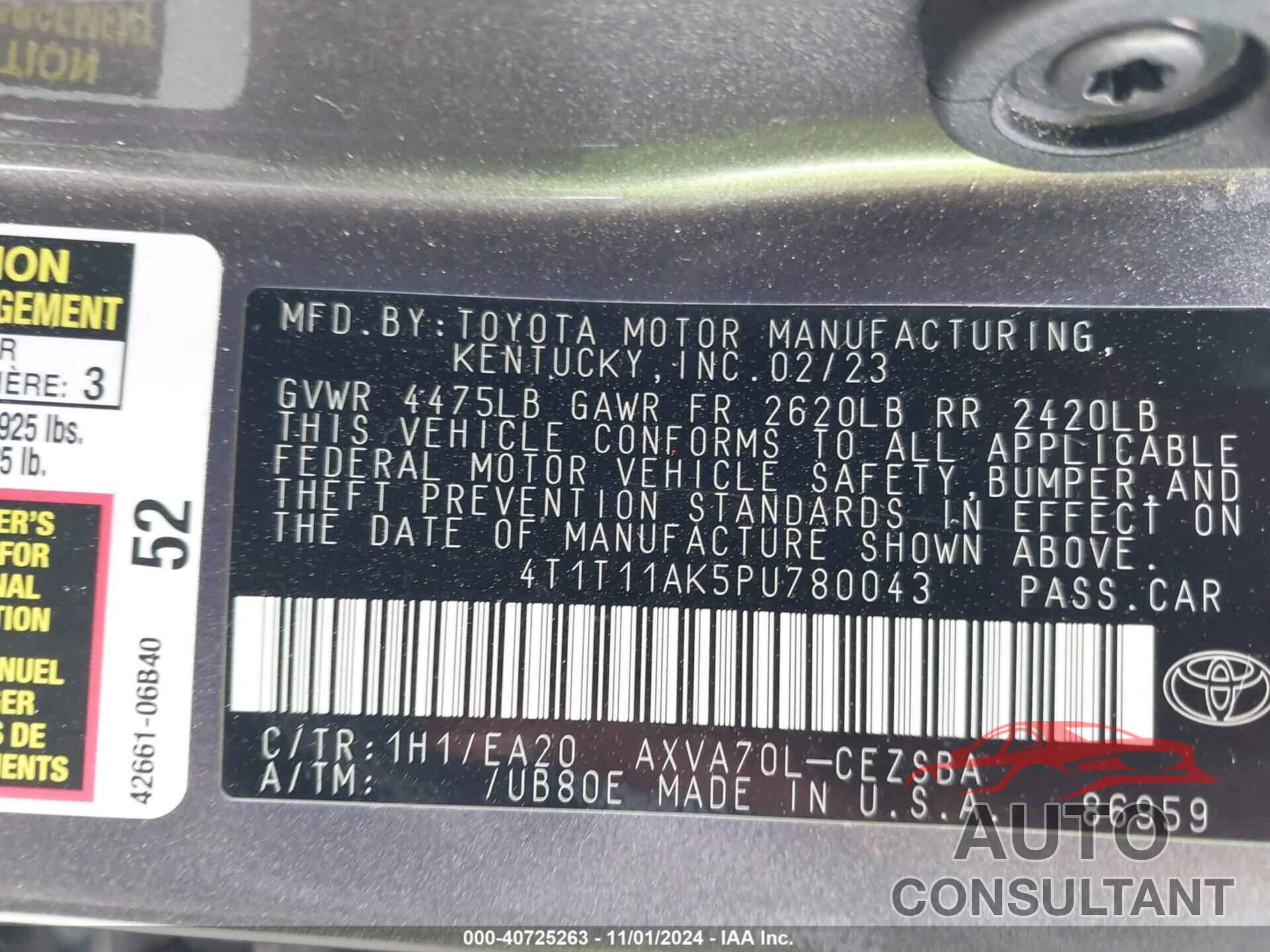 TOYOTA CAMRY 2023 - 4T1T11AK5PU780043