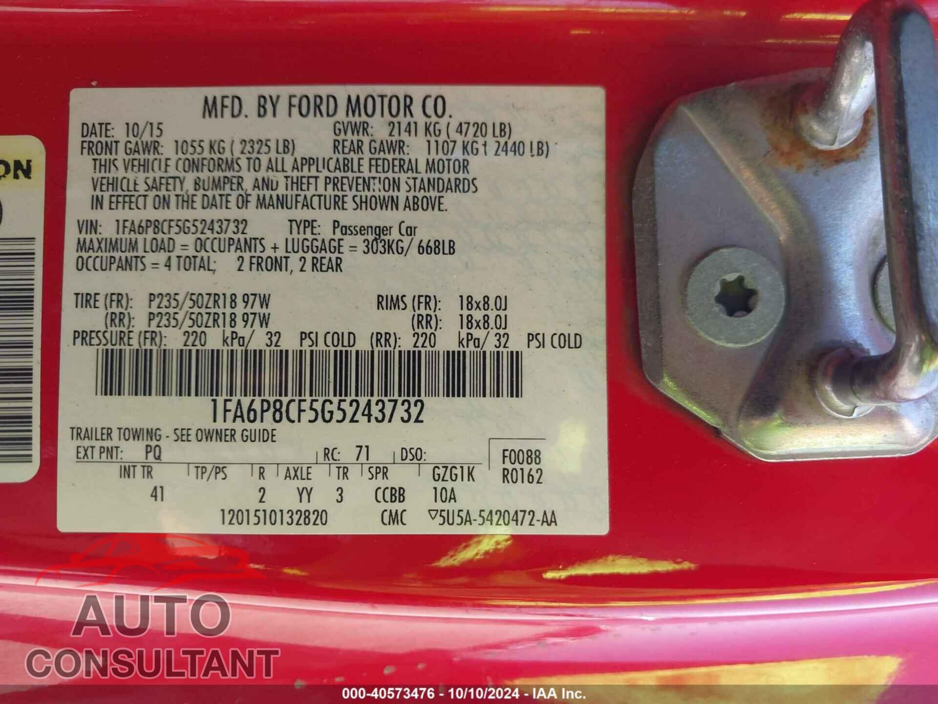 FORD MUSTANG 2016 - 1FA6P8CF5G5243732
