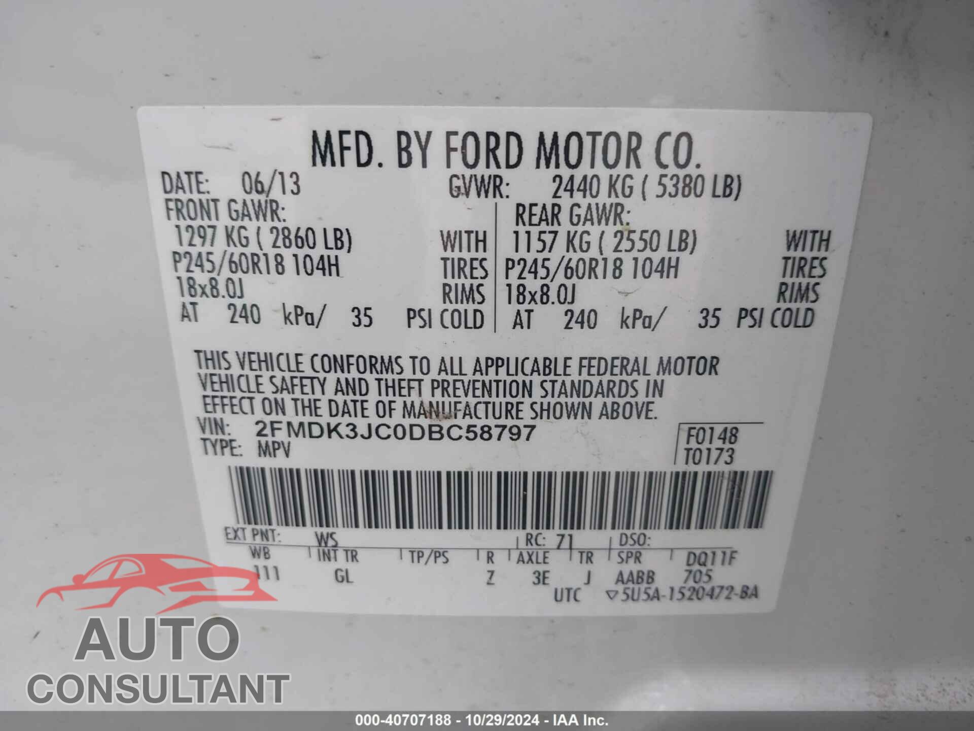 FORD EDGE 2013 - 2FMDK3JC0DBC58797