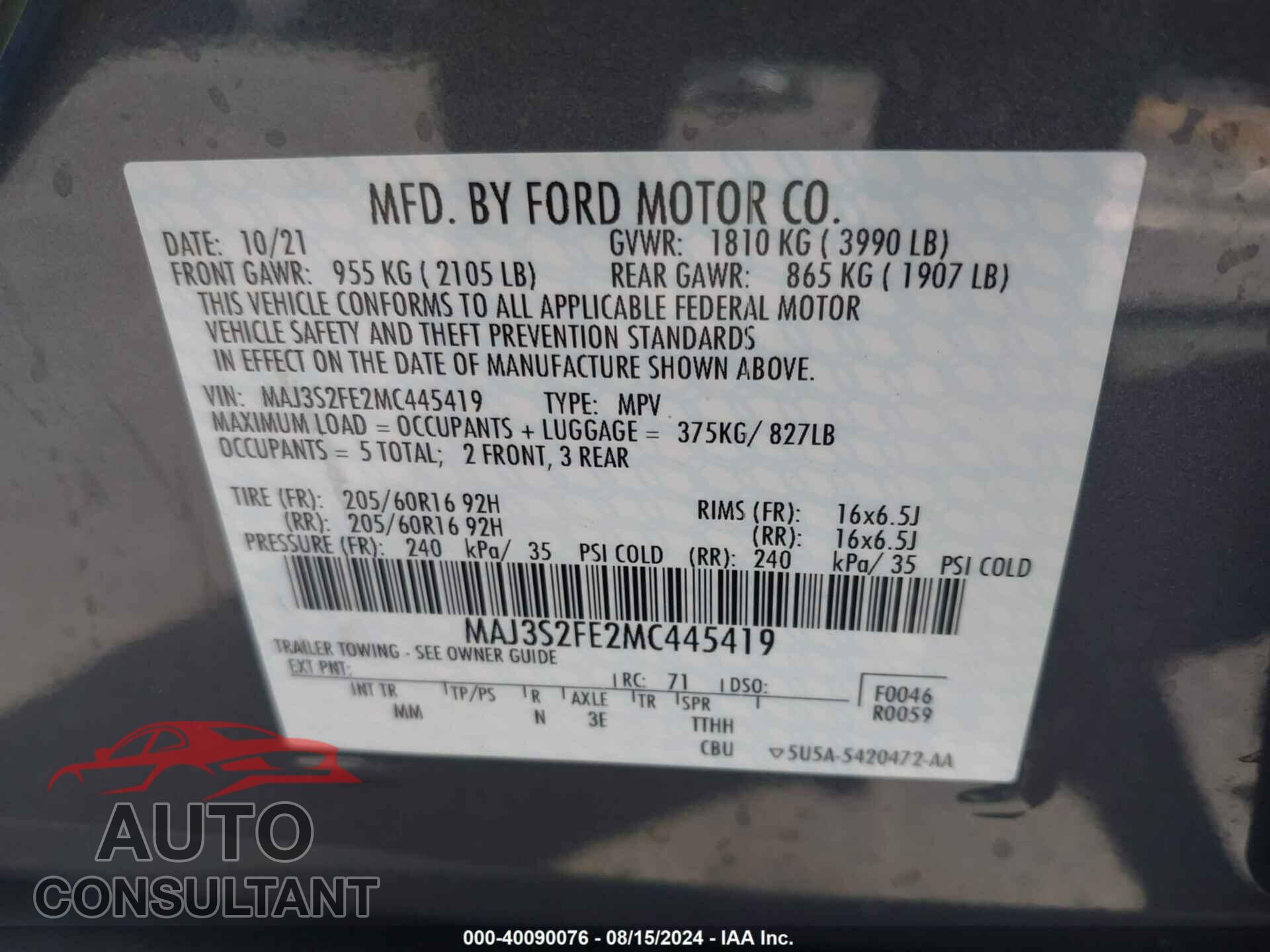 FORD ECOSPORT 2021 - MAJ3S2FE2MC445419