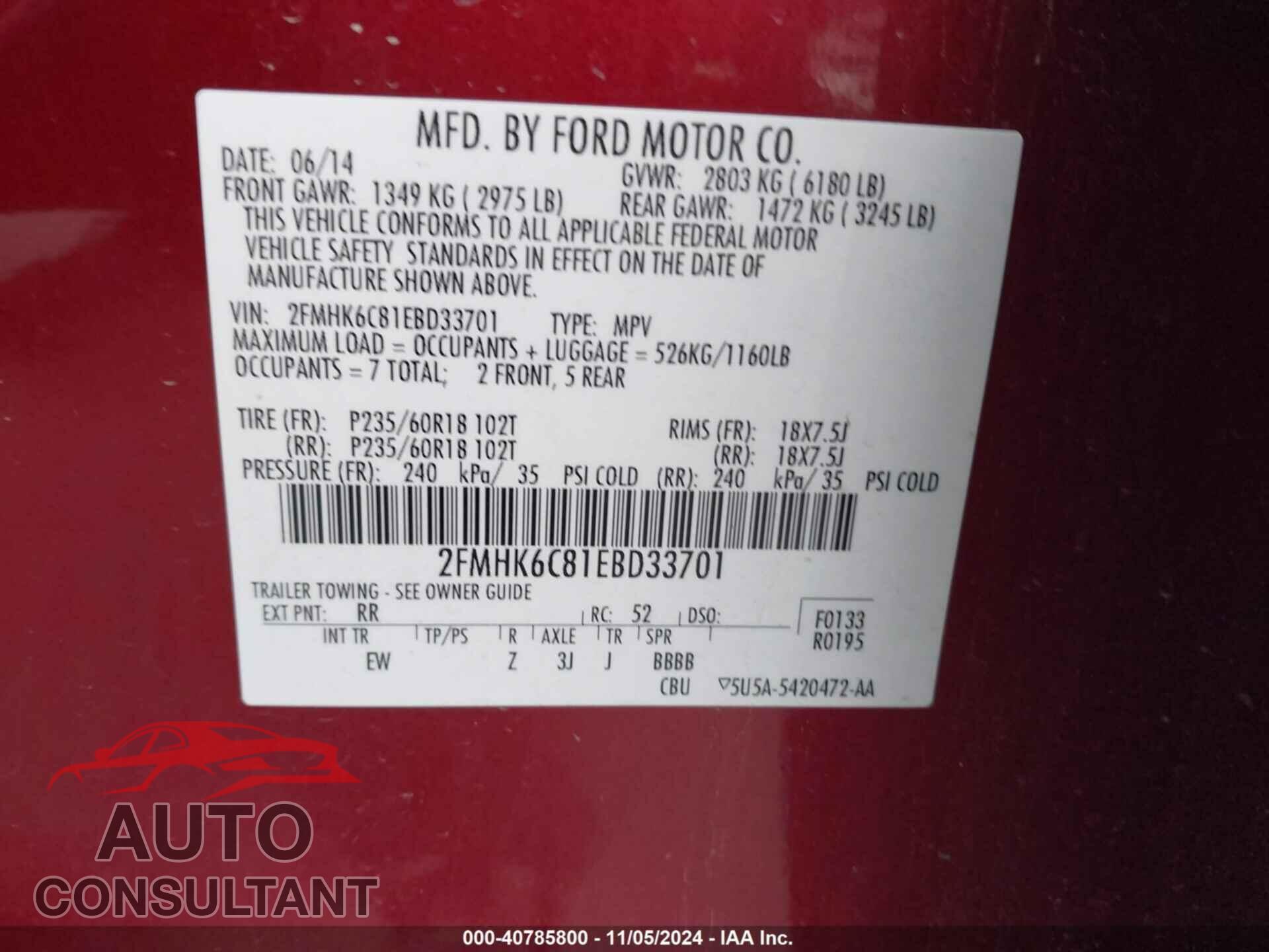 FORD FLEX 2014 - 2FMHK6C81EBD33701