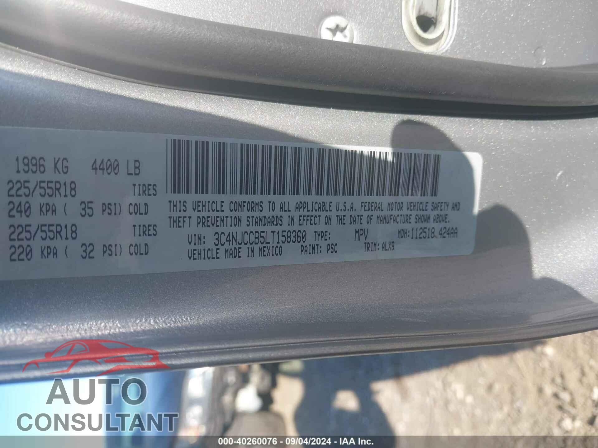 JEEP COMPASS 2020 - 3C4NJCCB5LT158360