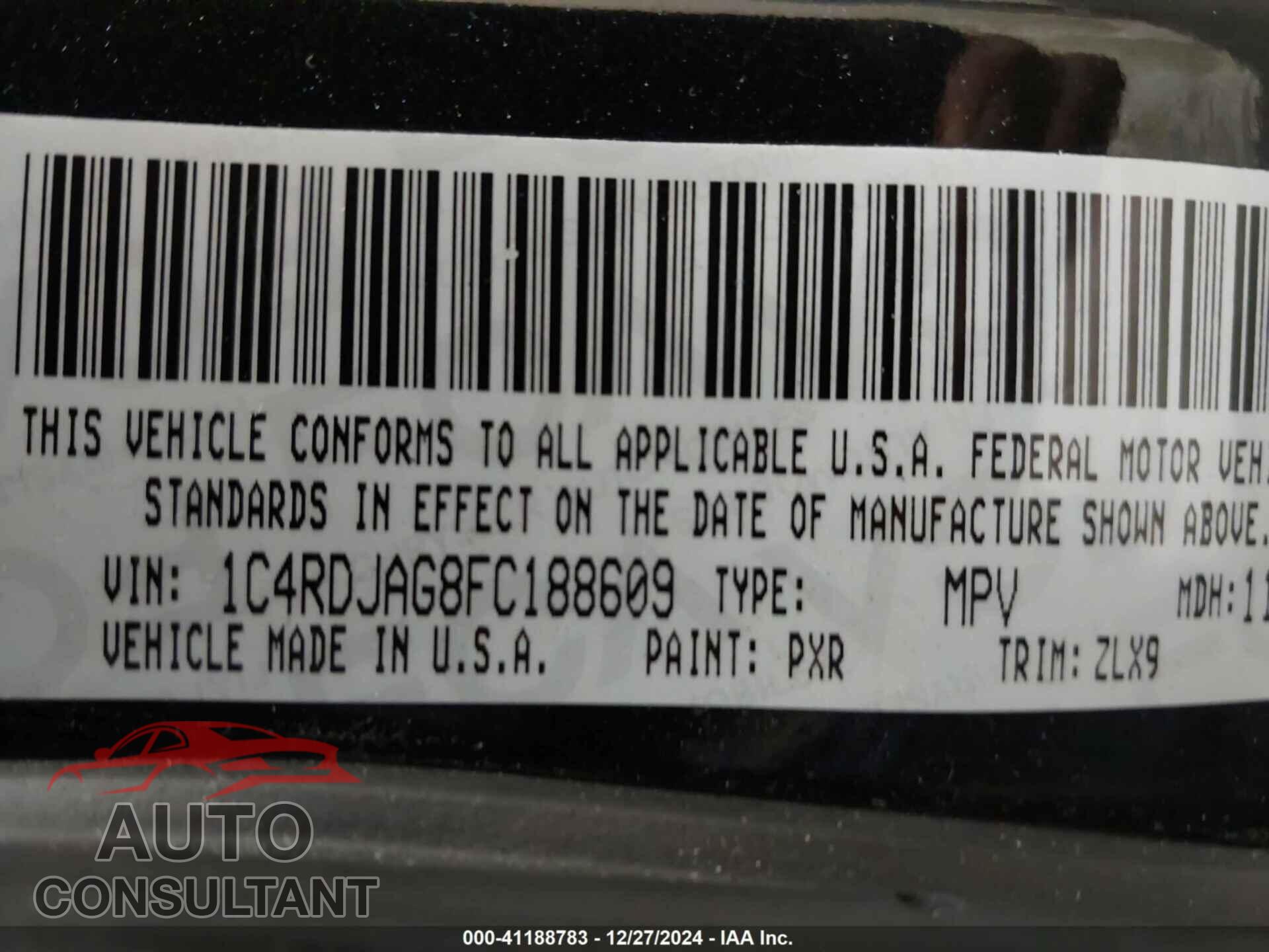 DODGE DURANGO 2015 - 1C4RDJAG8FC188609