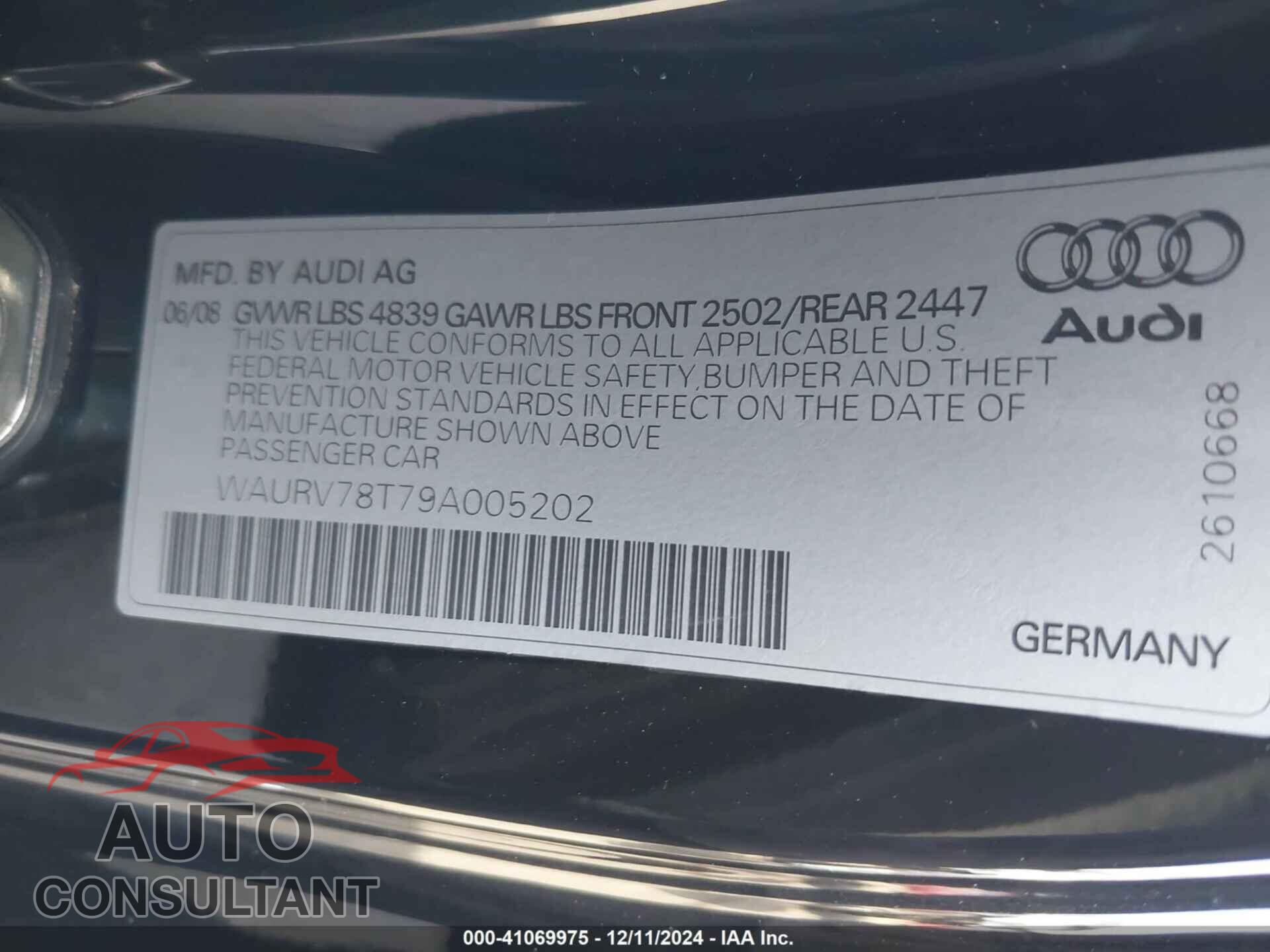 AUDI S5 2009 - WAURV78T79A005202