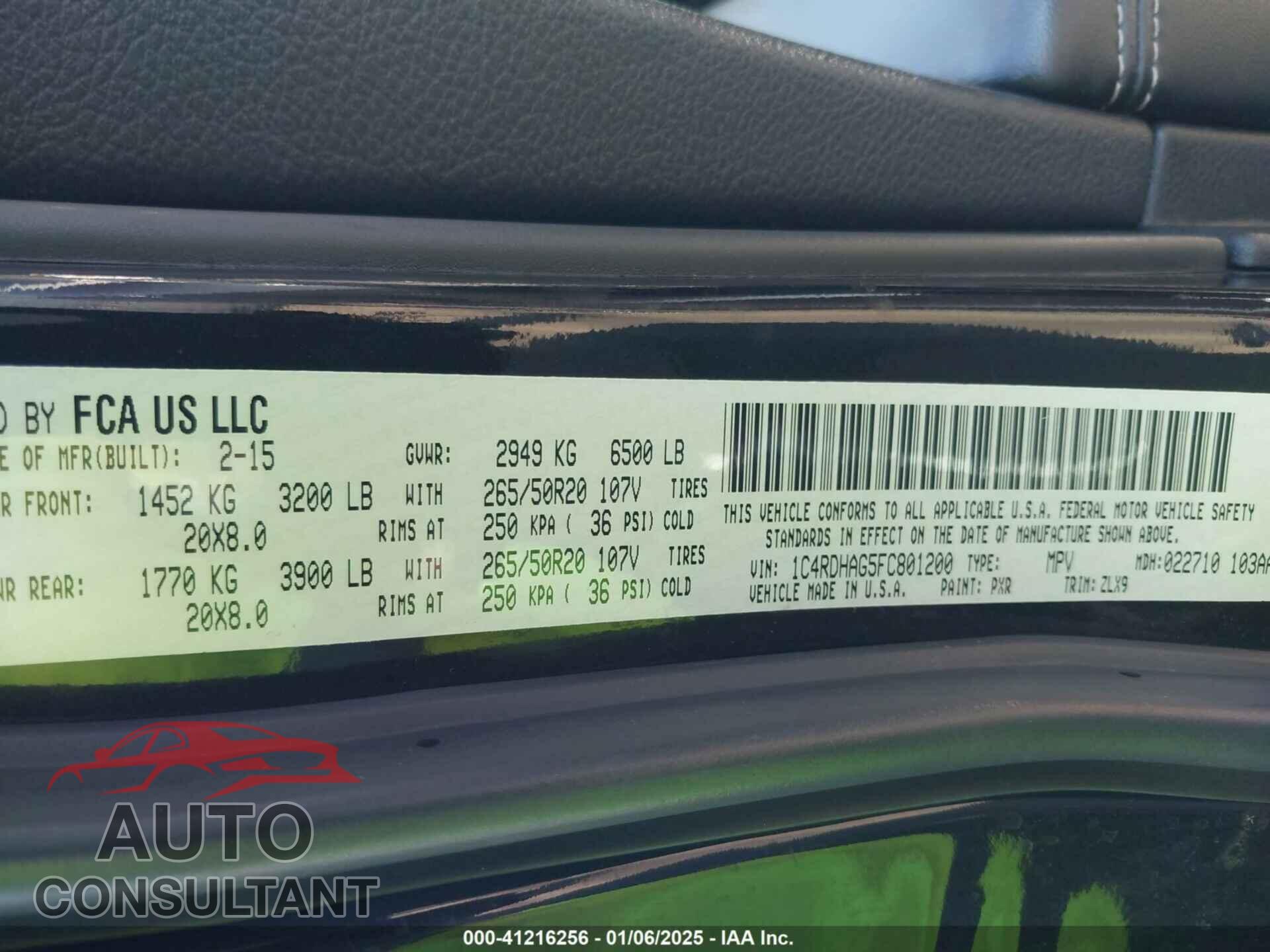 DODGE DURANGO 2015 - 1C4RDHAG5FC801200