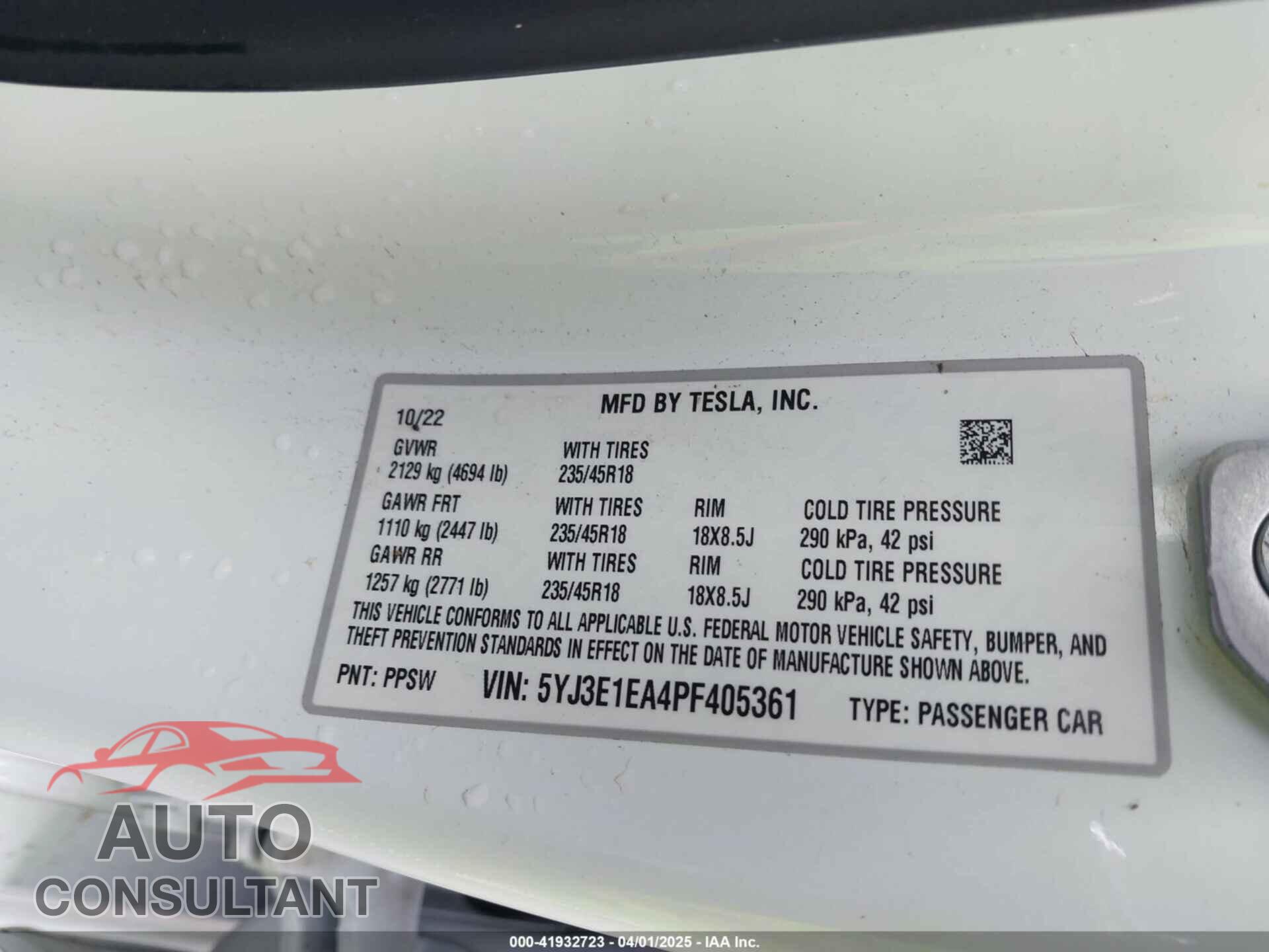 TESLA MODEL 3 2023 - 5YJ3E1EA4PF405361