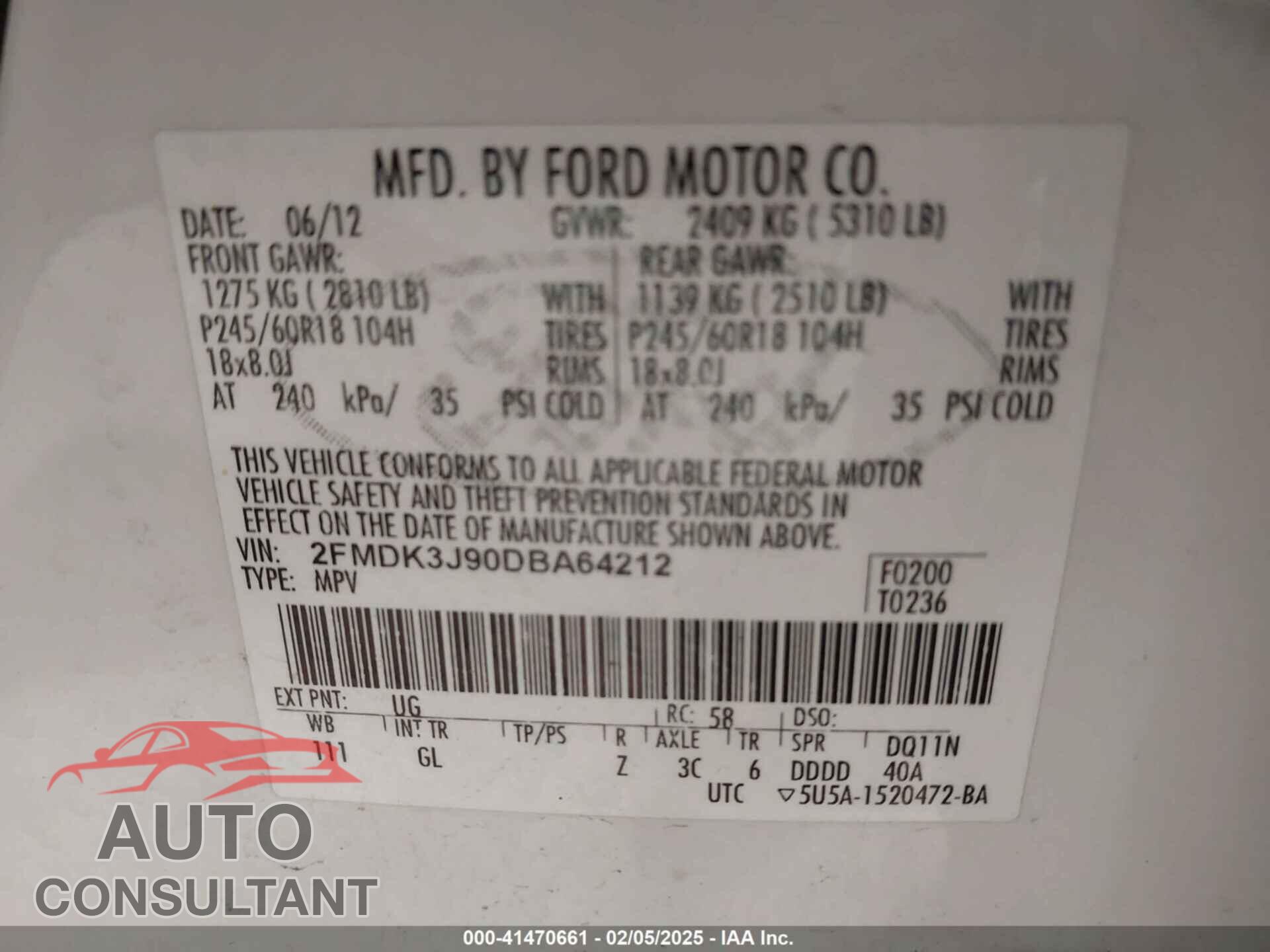 FORD EDGE 2013 - 2FMDK3J90DBA64212