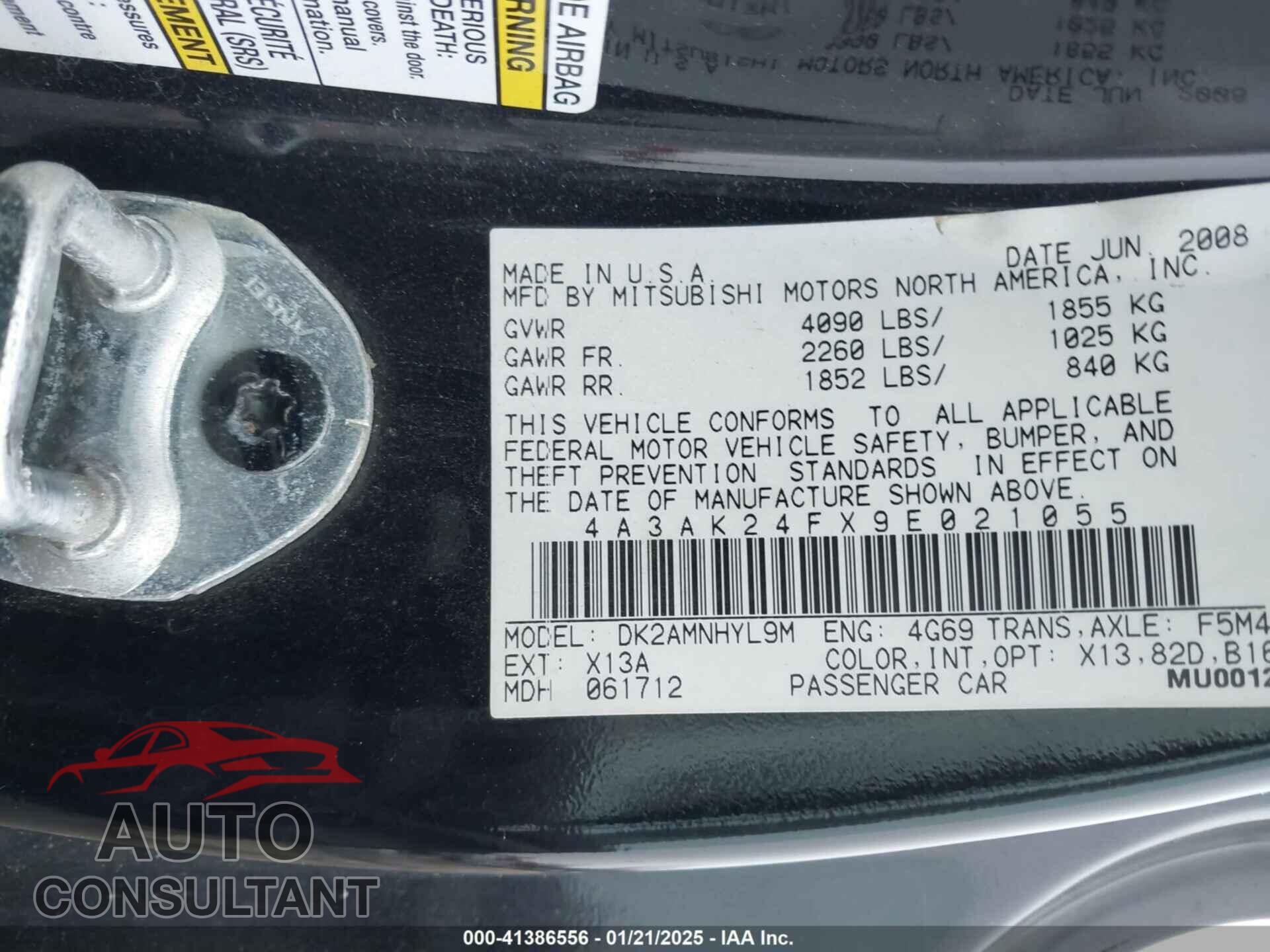 MITSUBISHI ECLIPSE 2009 - 4A3AK24FX9E021055