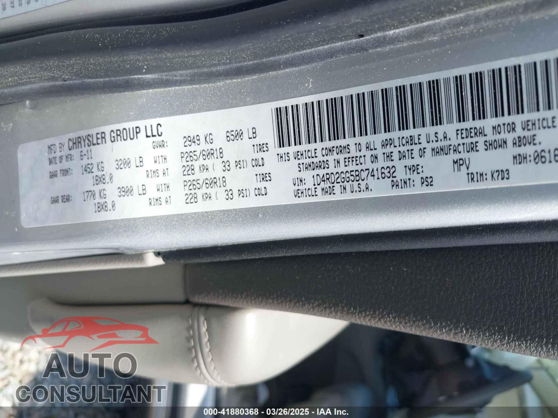 DODGE DURANGO 2011 - 1D4RD2GG5BC741632