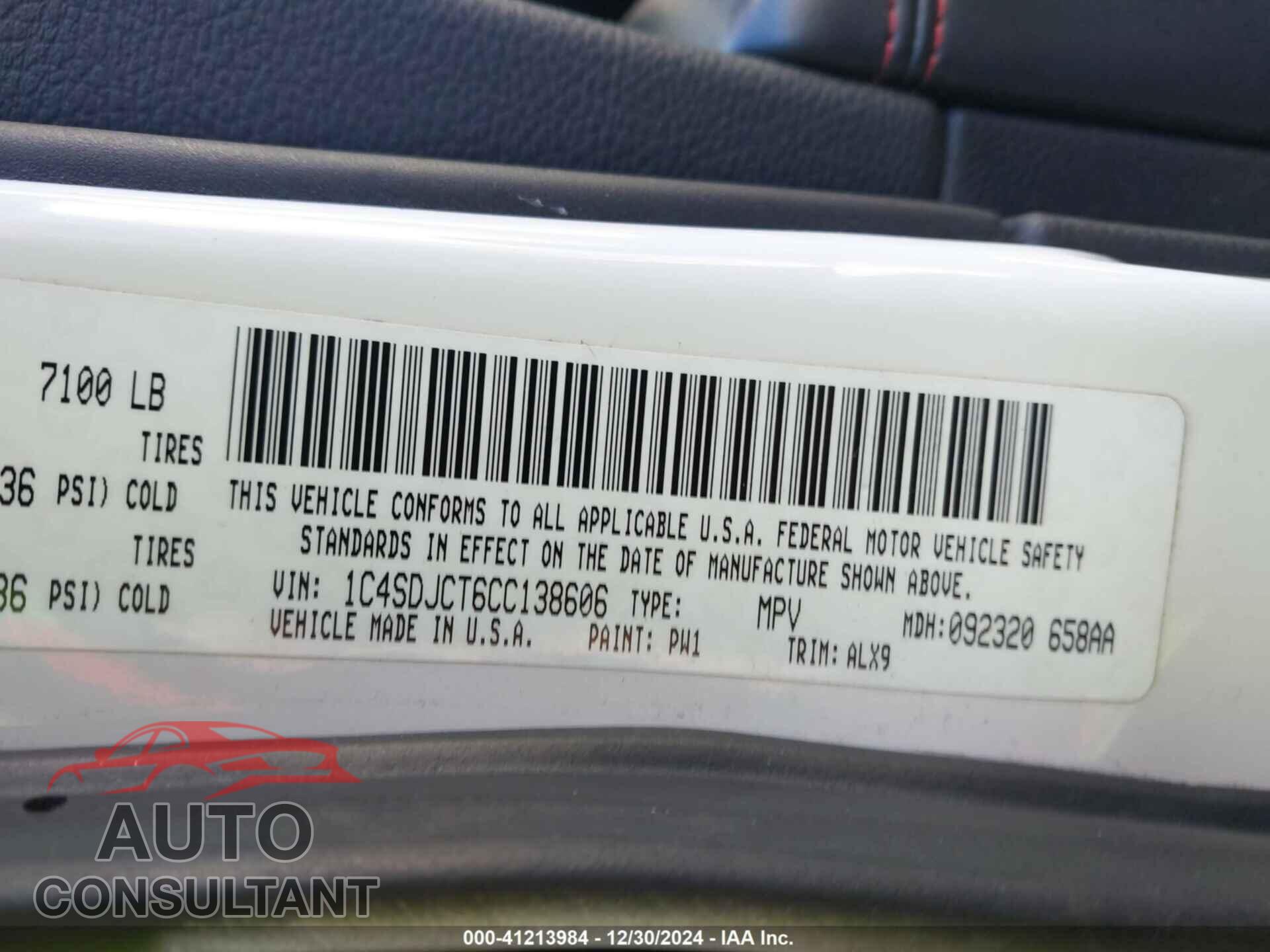 DODGE DURANGO 2012 - 1C4SDJCT6CC138606