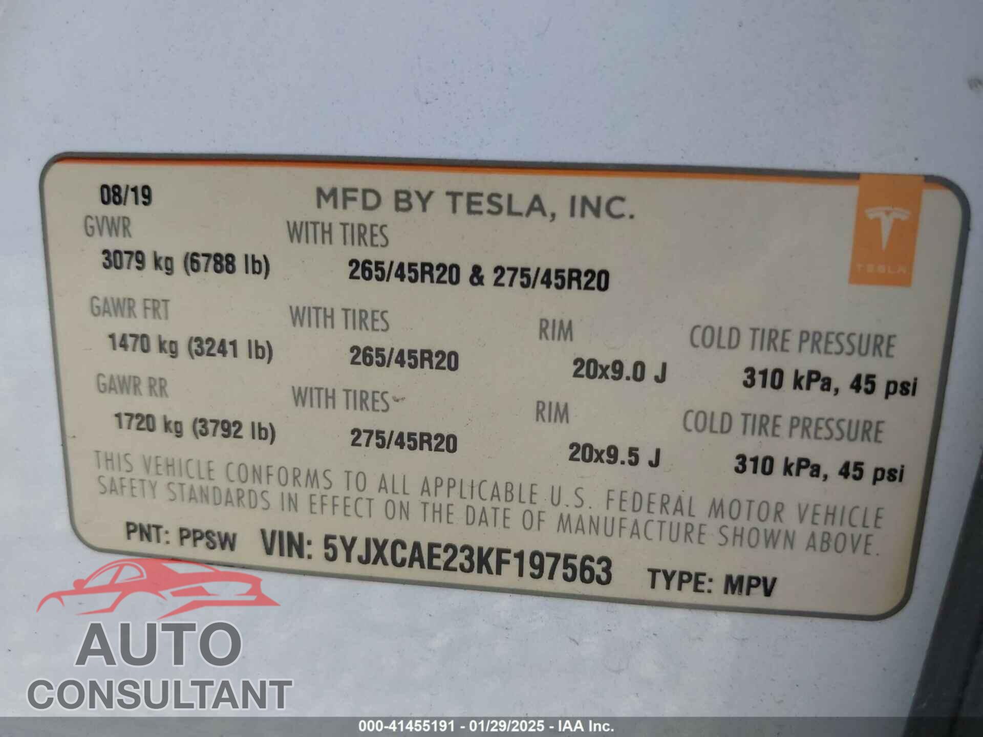 TESLA MODEL X 2019 - 5YJXCAE23KF197563