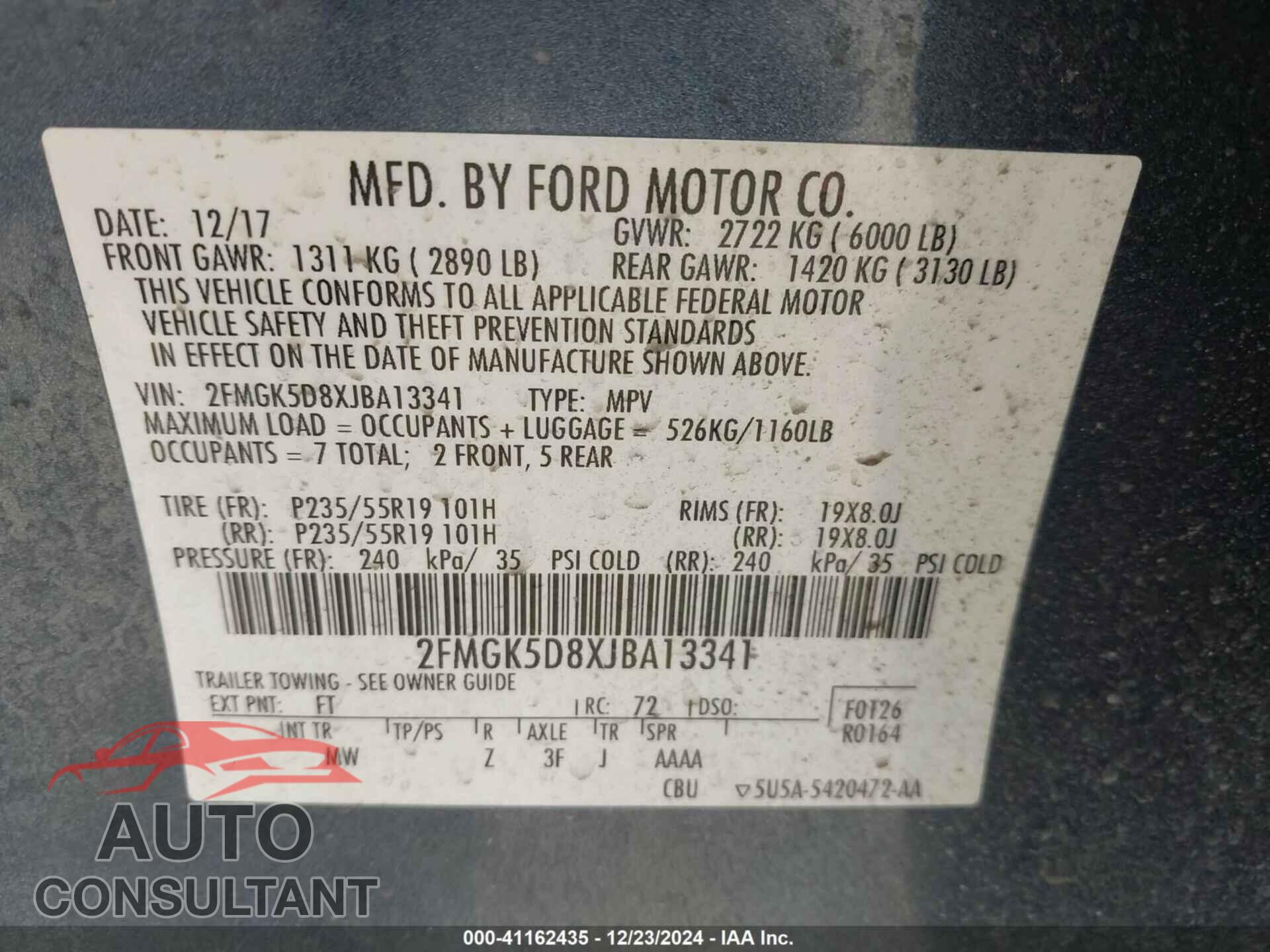 FORD FLEX 2018 - 2FMGK5D8XJBA13341
