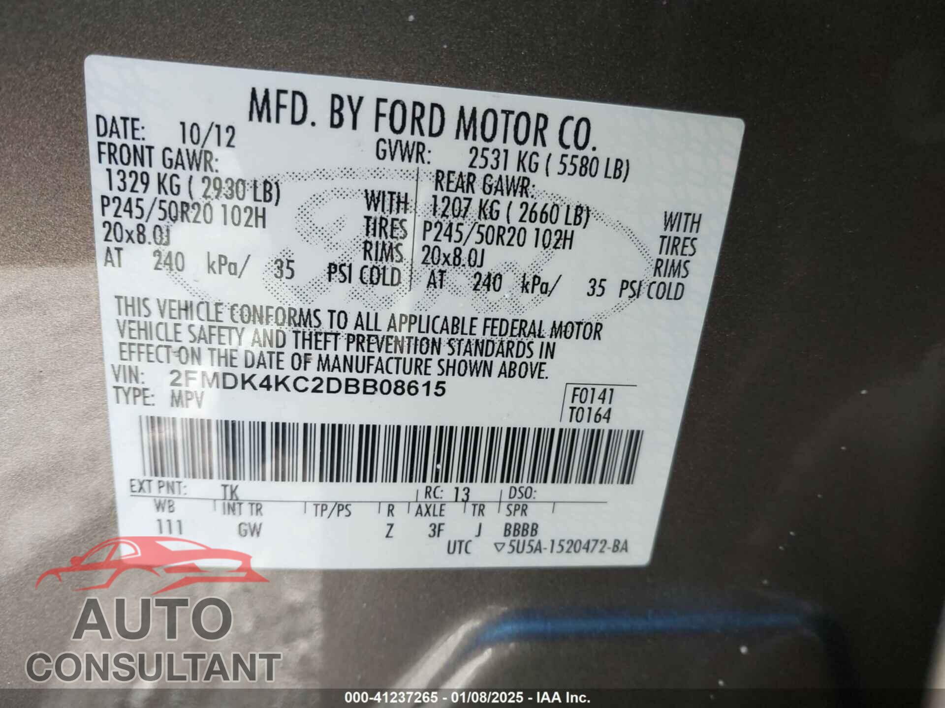 FORD EDGE 2013 - 2FMDK4KC2DBB08615