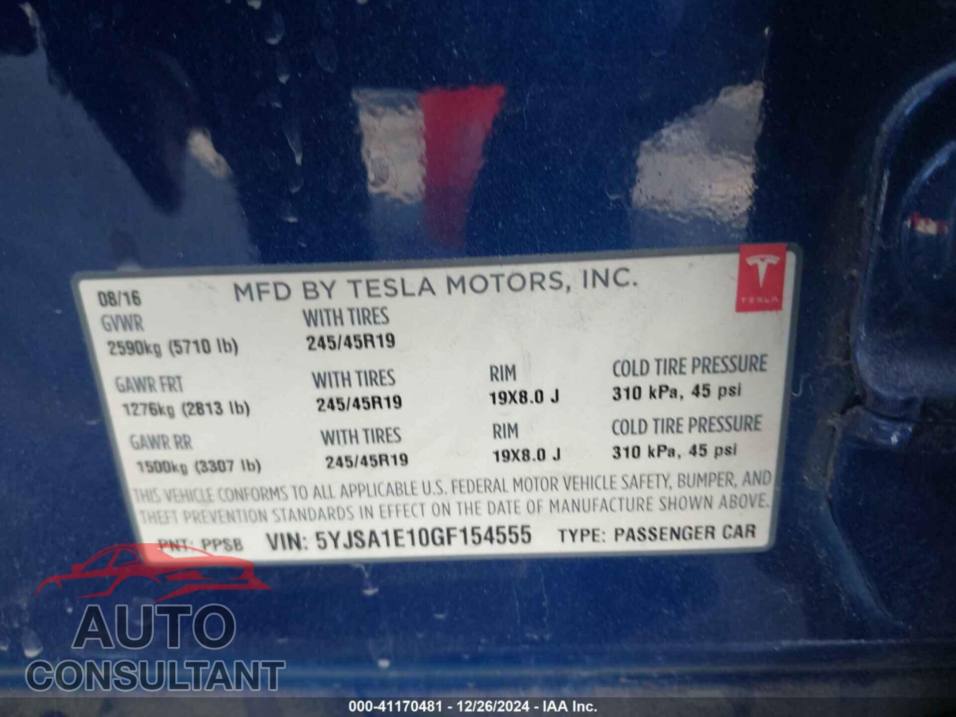 TESLA MODEL S 2016 - 5YJSA1E10GF154555