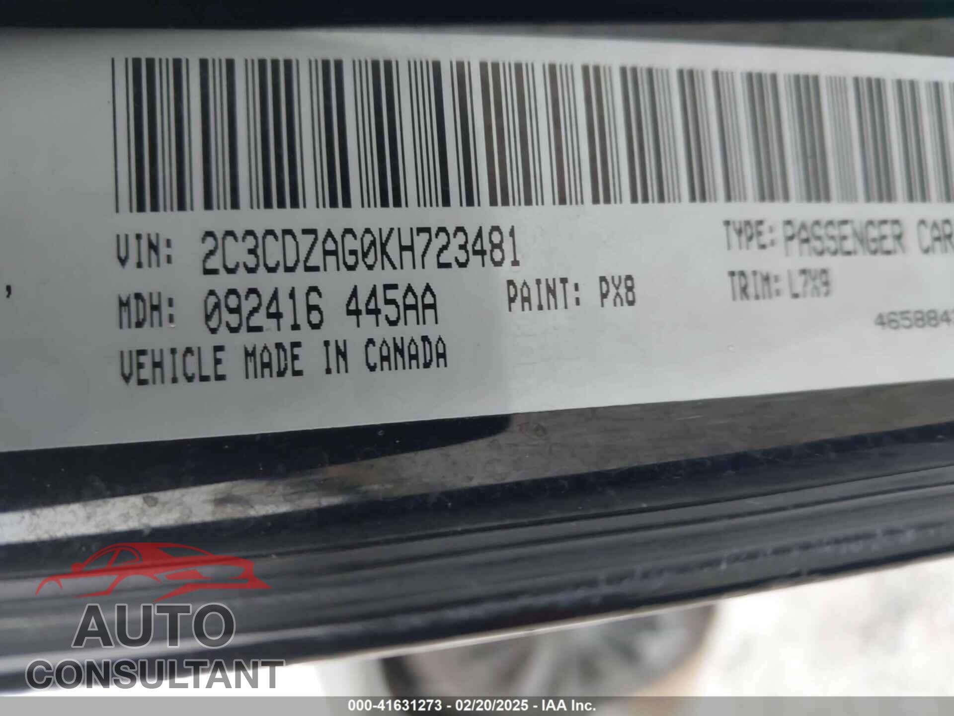 DODGE CHALLENGER 2019 - 2C3CDZAG0KH723481