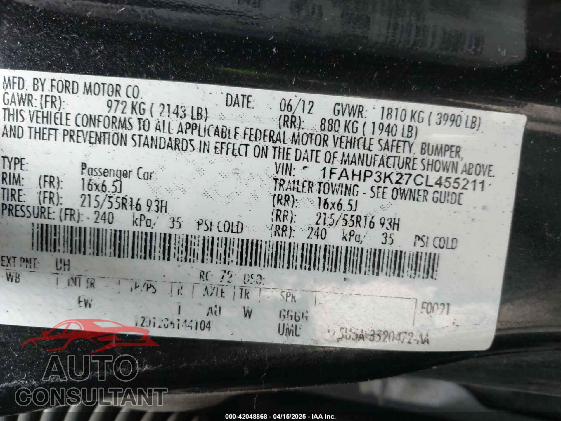 FORD FOCUS 2012 - 1FAHP3K27CL455211