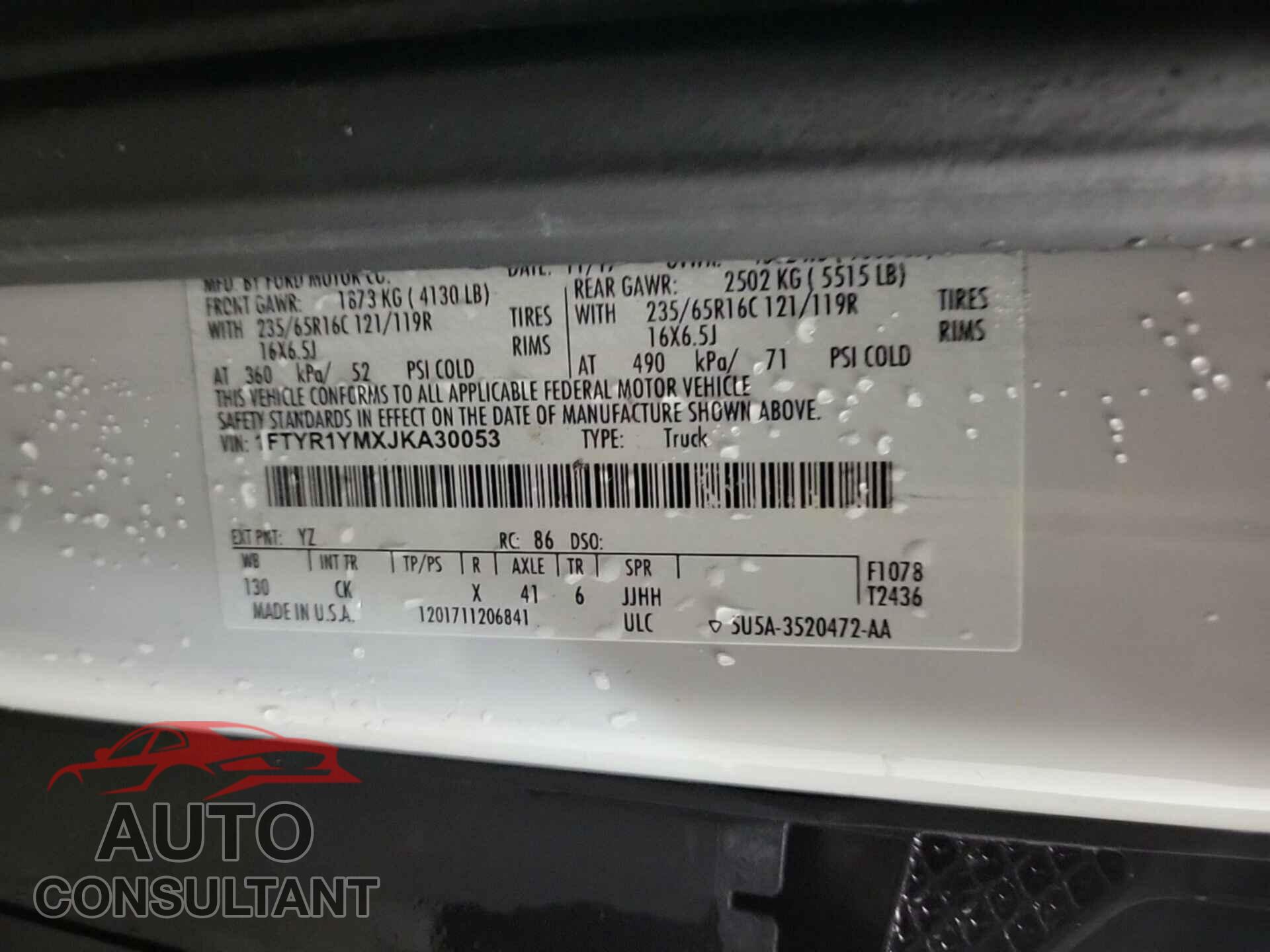 FORD TRANSIT 2018 - 1FTYR1YMXJKA30053