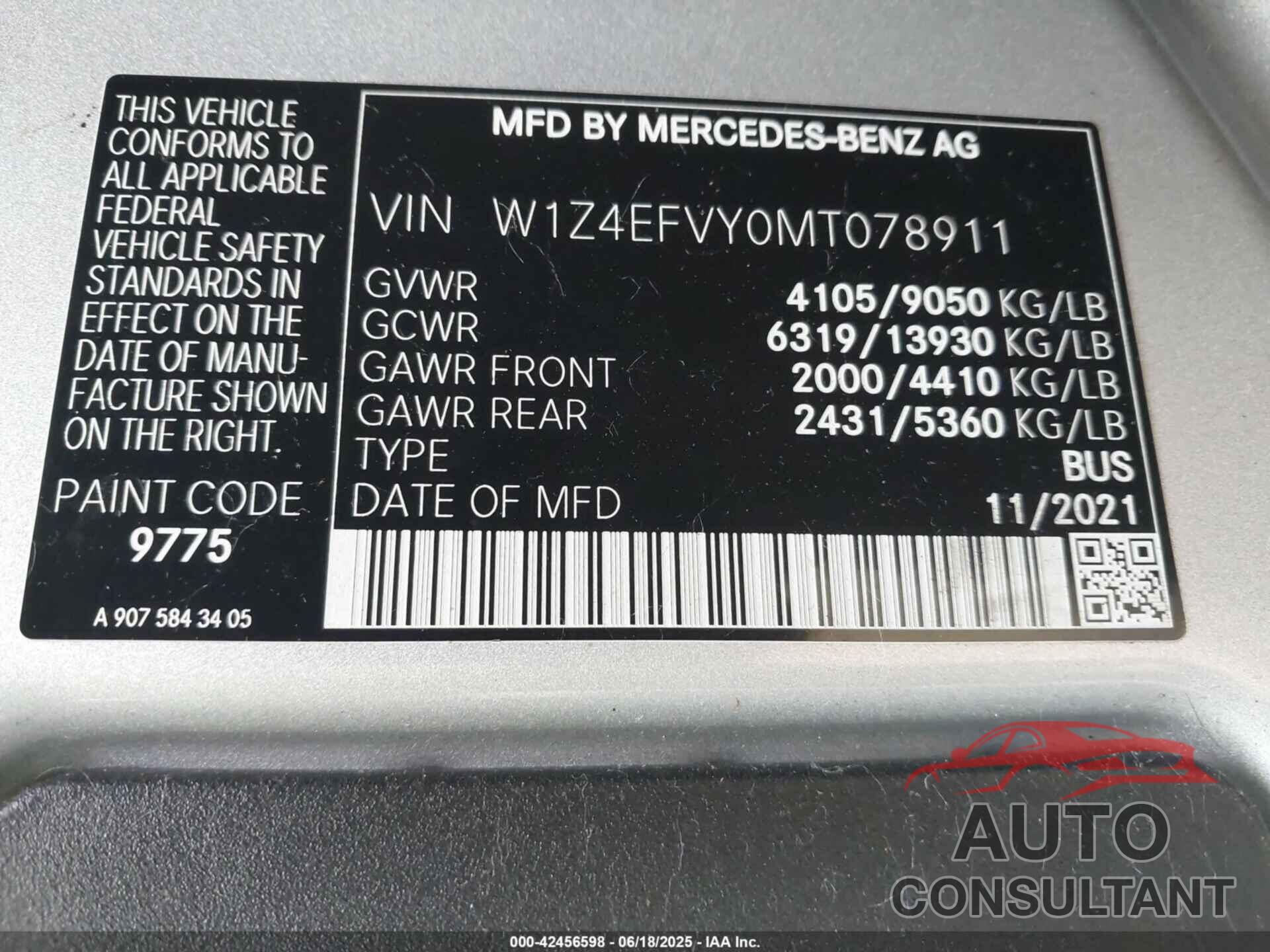 MERCEDES-BENZ SPRINTER 2021 - W1Z4EFVY0MT078911