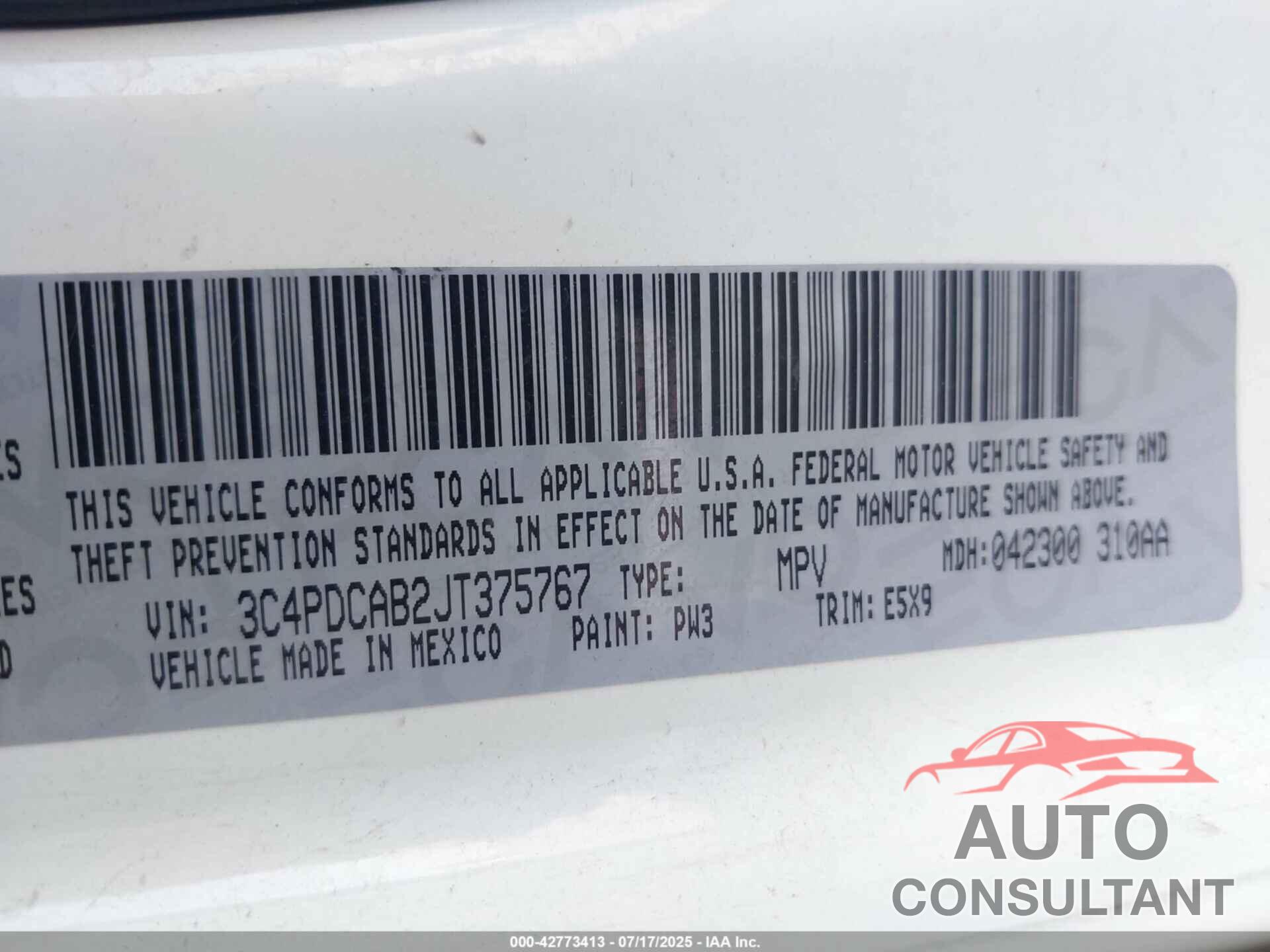 DODGE JOURNEY 2018 - 3C4PDCAB2JT375767