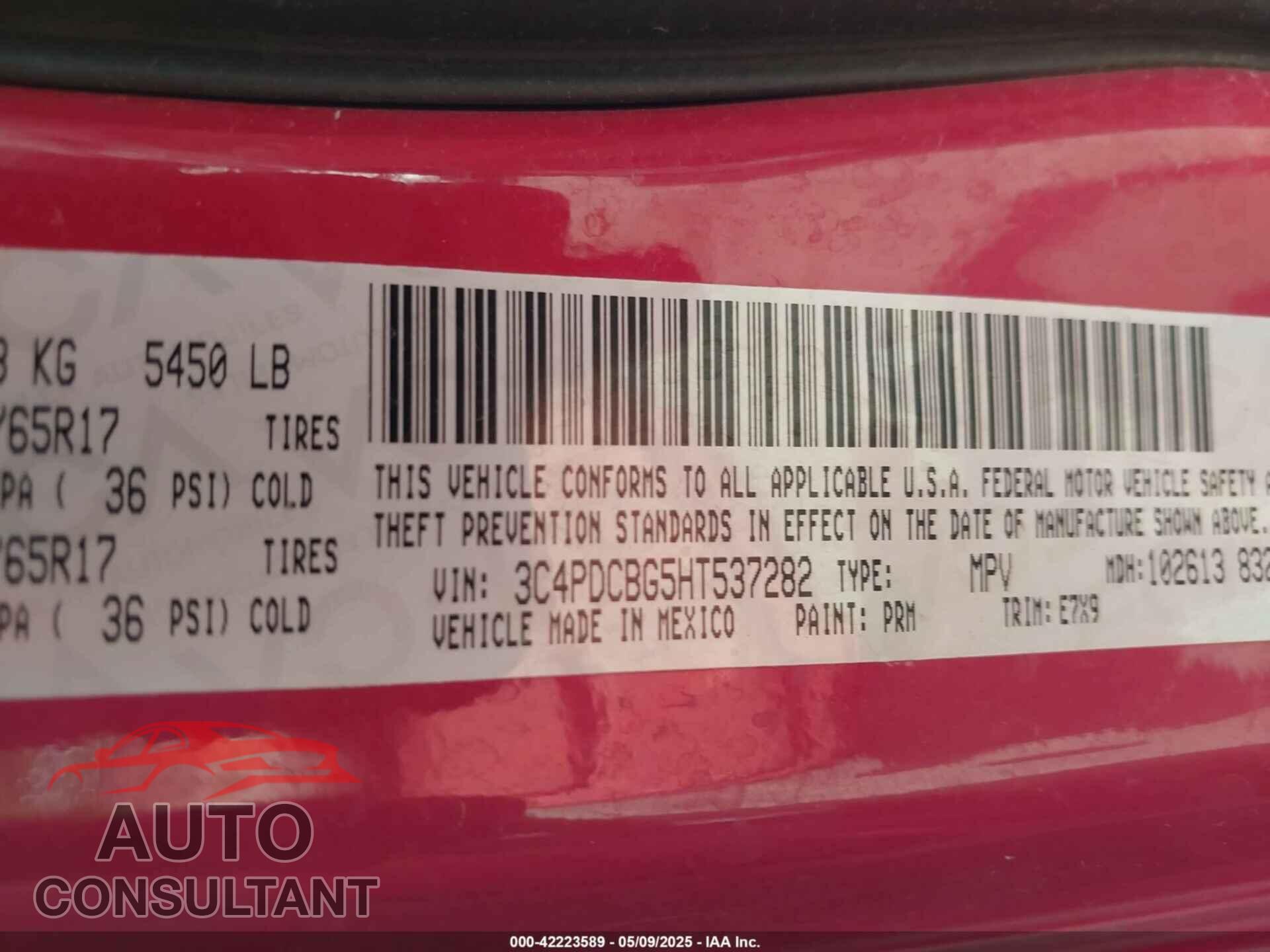 DODGE JOURNEY 2017 - 3C4PDCBG5HT537282