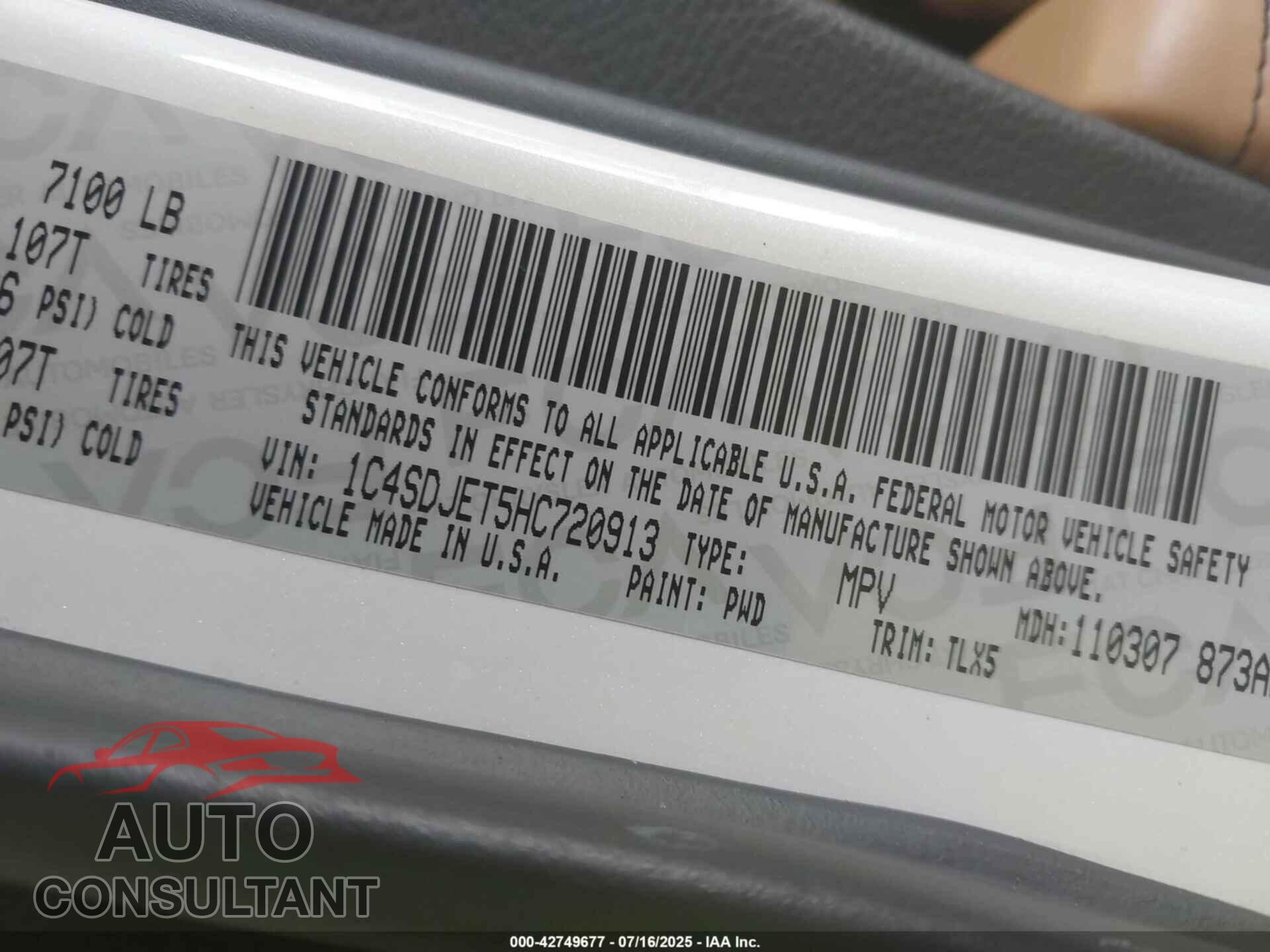 DODGE DURANGO 2017 - 1C4SDJET5HC720913