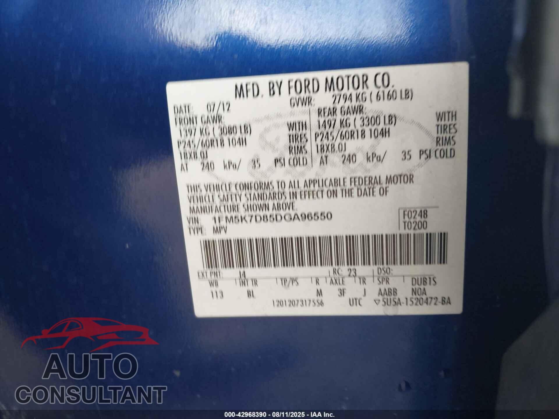 FORD EXPLORER 2013 - 1FM5K7D85DGA96550