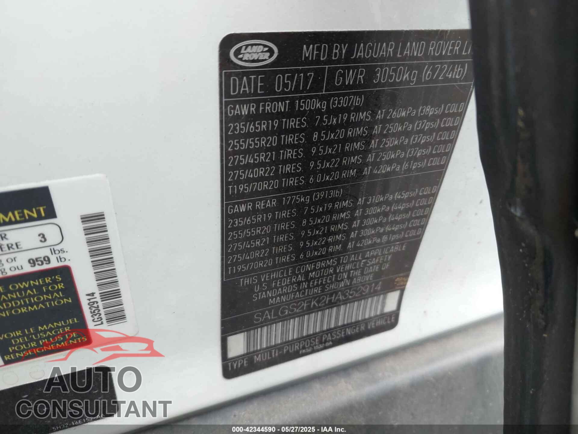 LAND ROVER RANGE ROVER 2017 - SALGS2FK2HA352914