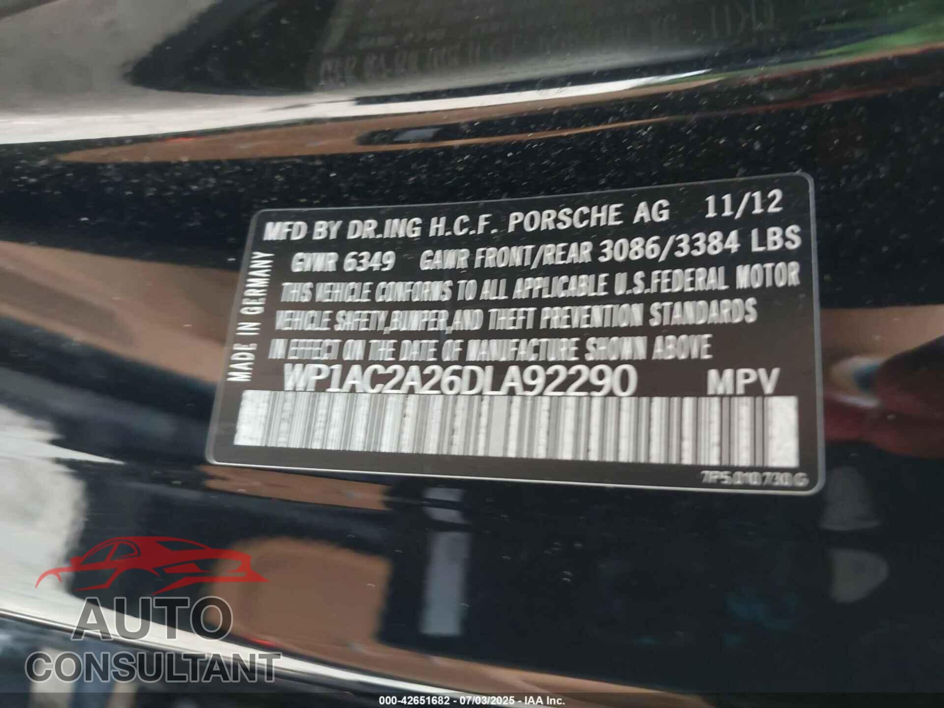 PORSCHE CAYENNE 2013 - WP1AC2A26DLA92290