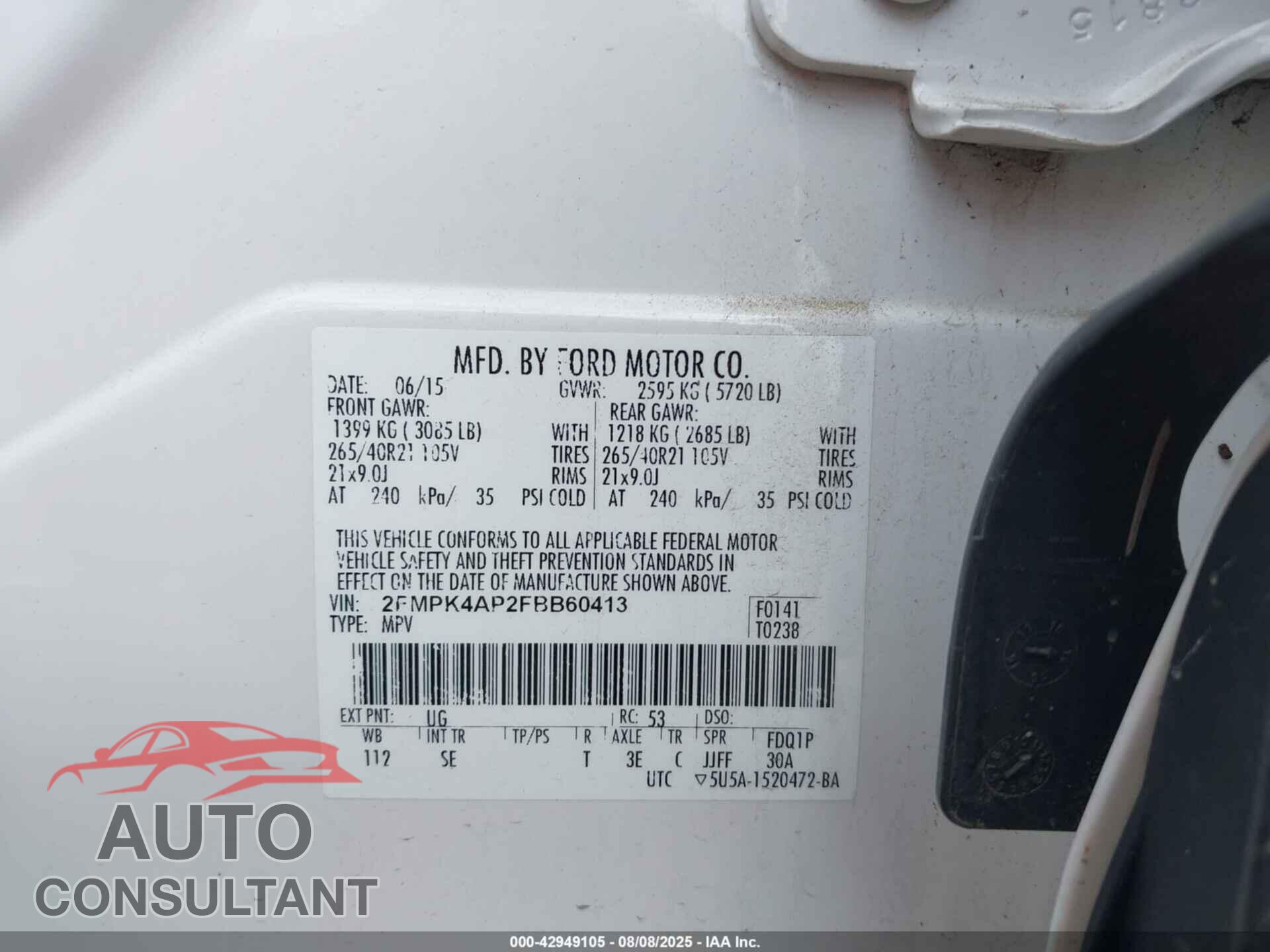 FORD EDGE 2015 - 2FMPK4AP2FBB60413