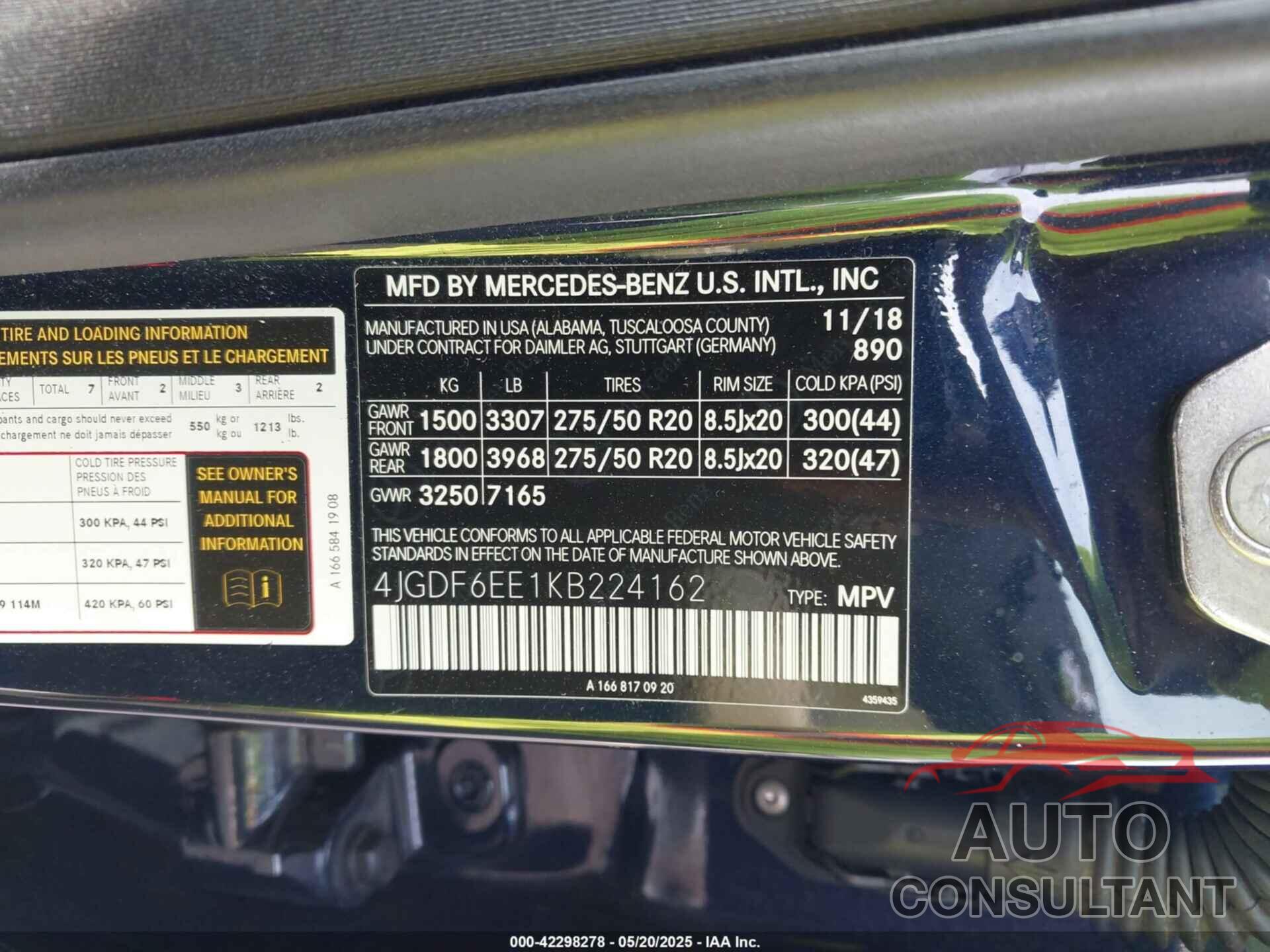 MERCEDES-BENZ GLS 2019 - 4JGDF6EE1KB224162