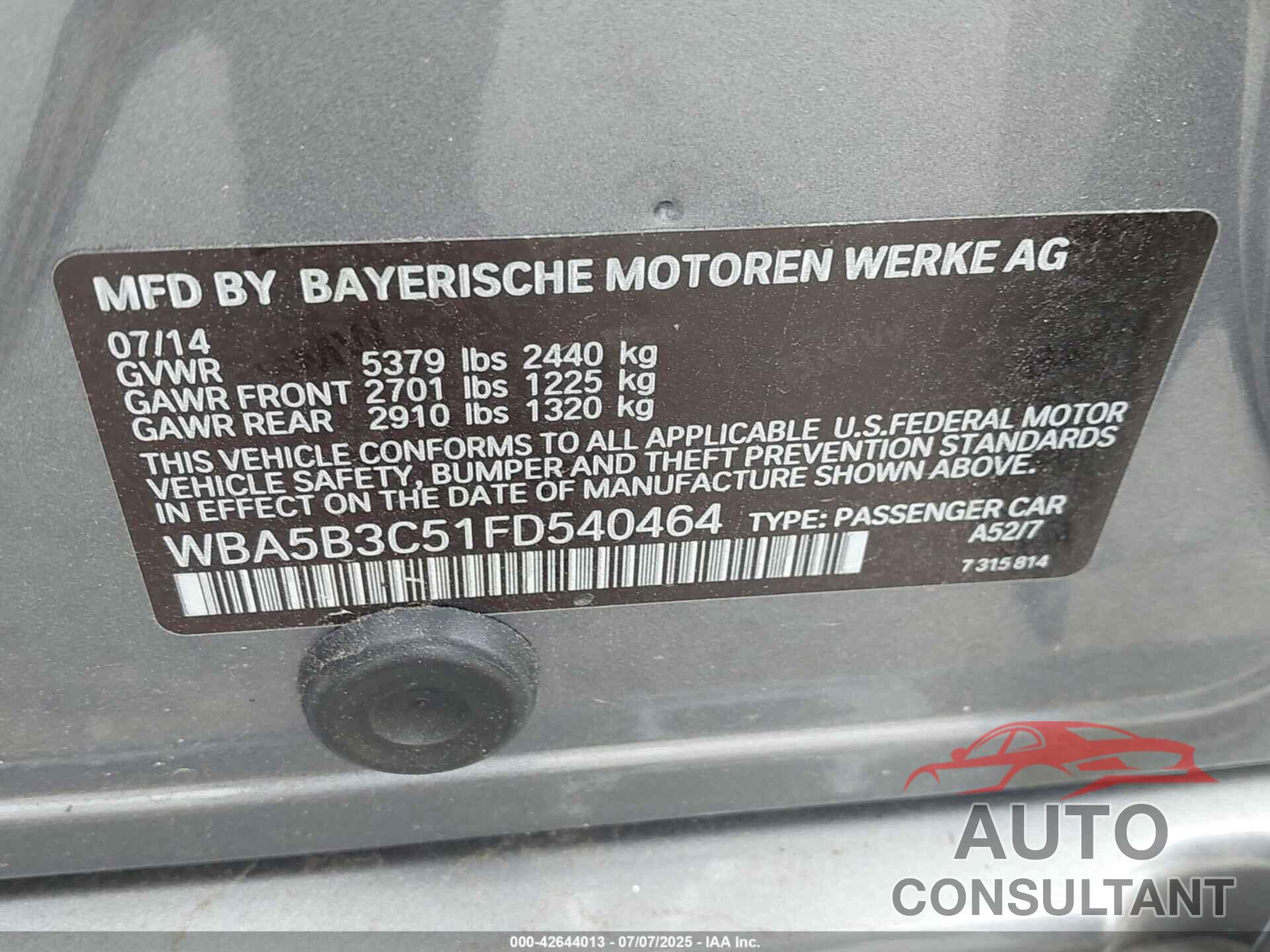BMW 535I 2015 - WBA5B3C51FD540464