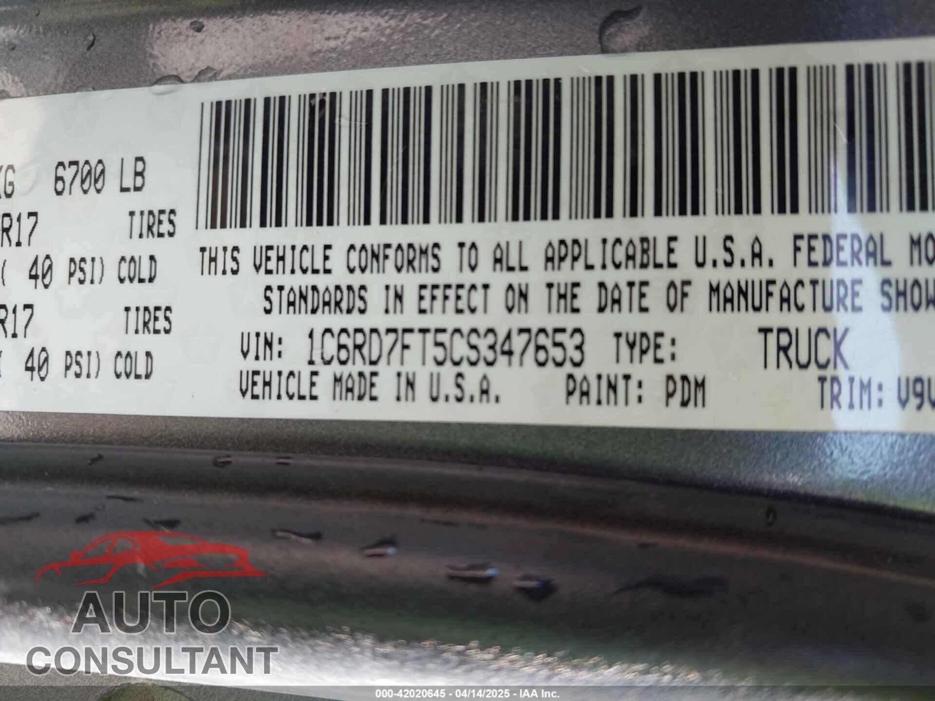 DODGE RAM 1500 2012 - 1C6RD7FT5CS347653