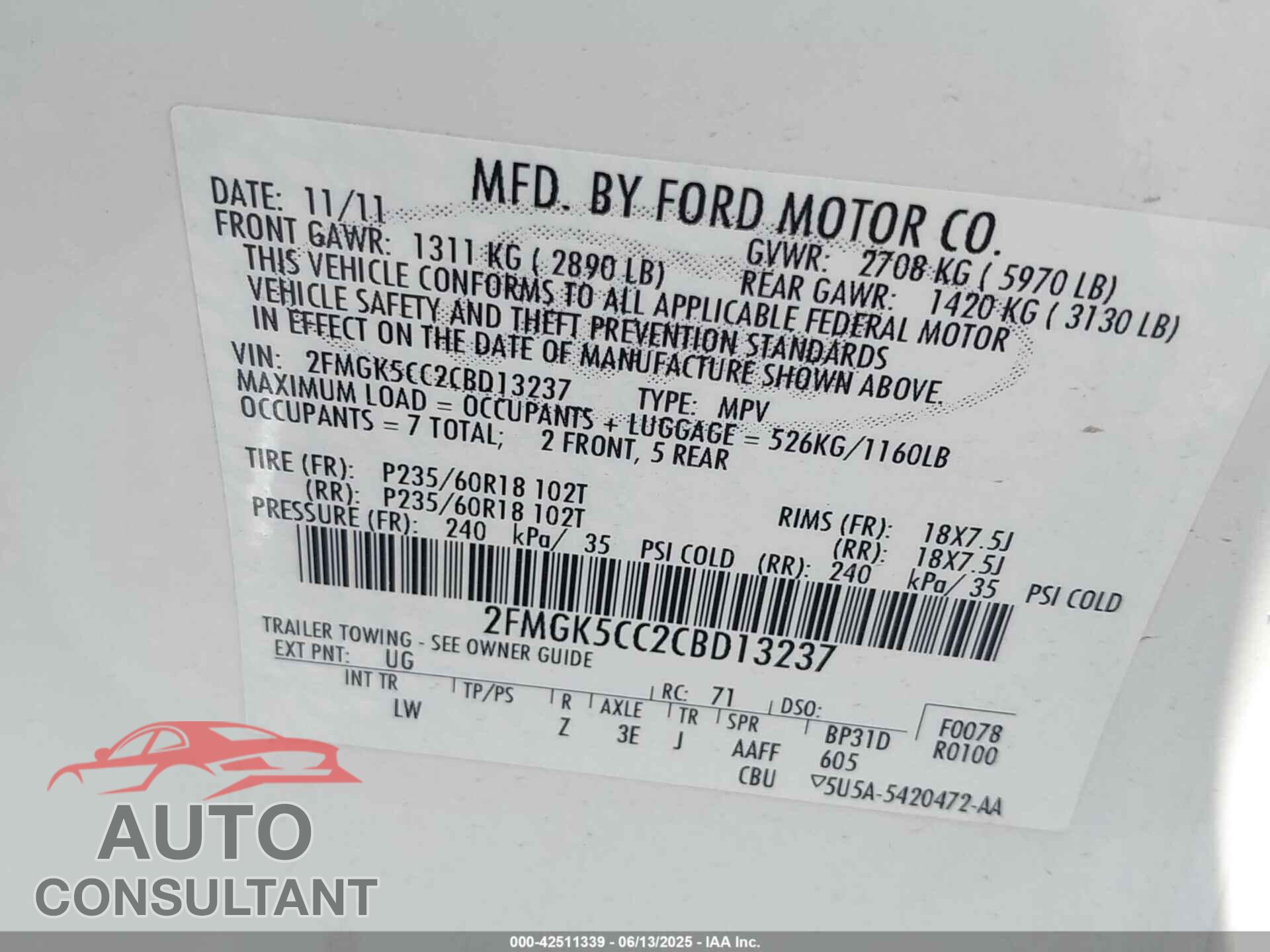 FORD FLEX 2012 - 2FMGK5CC2CBD13237