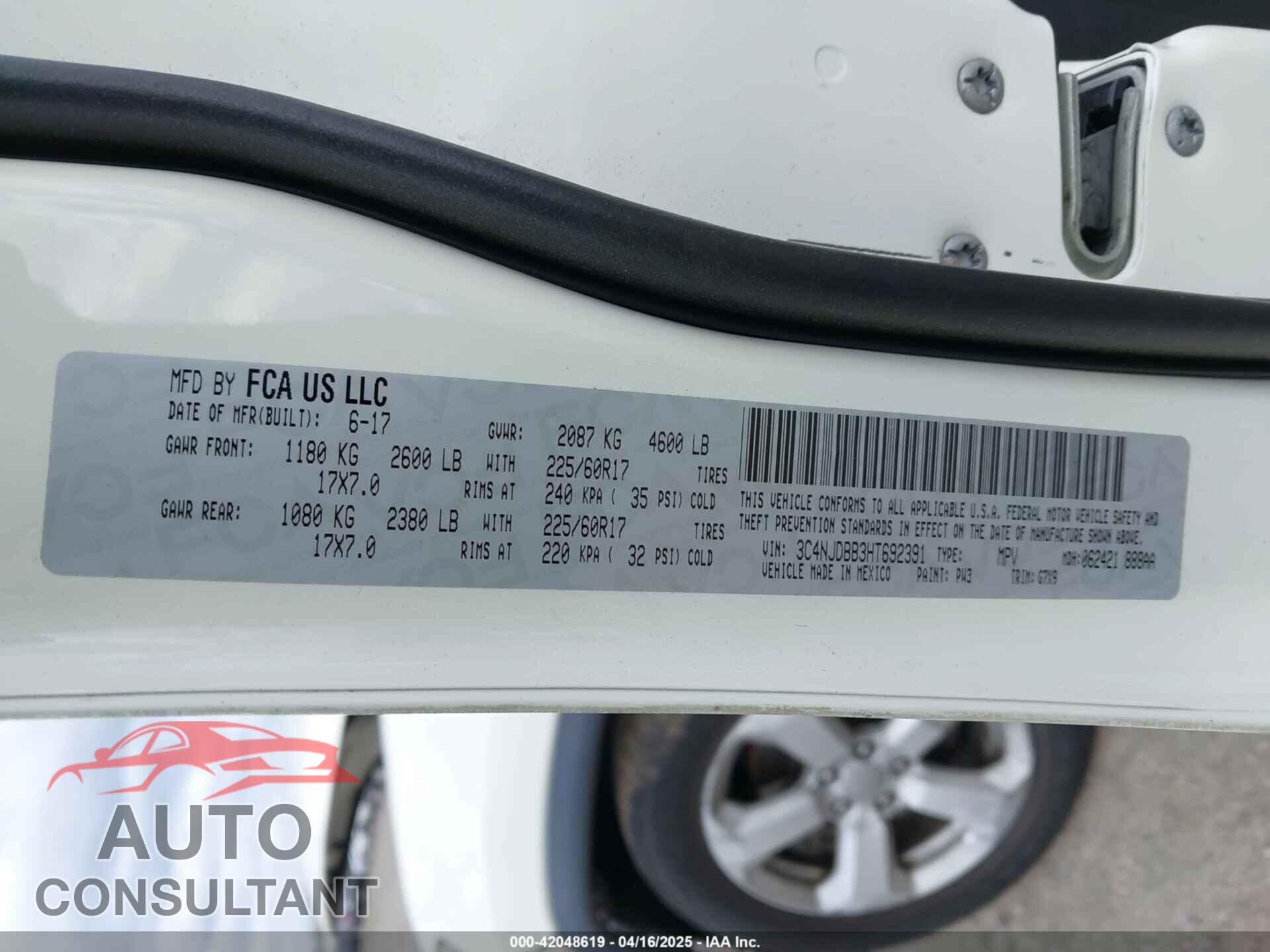 JEEP NEW COMPASS 2017 - 3C4NJDBB3HT692391