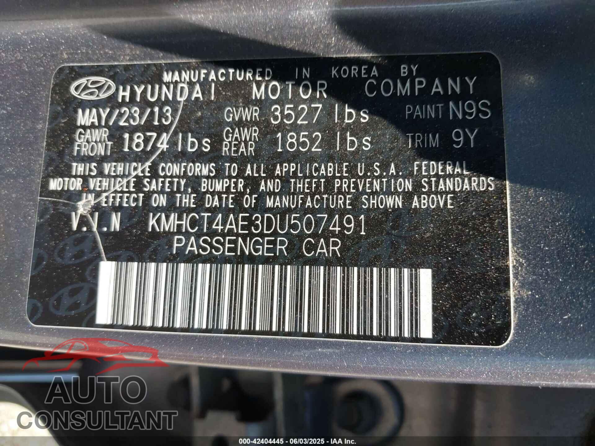 HYUNDAI ACCENT 2013 - KMHCT4AE3DU507491